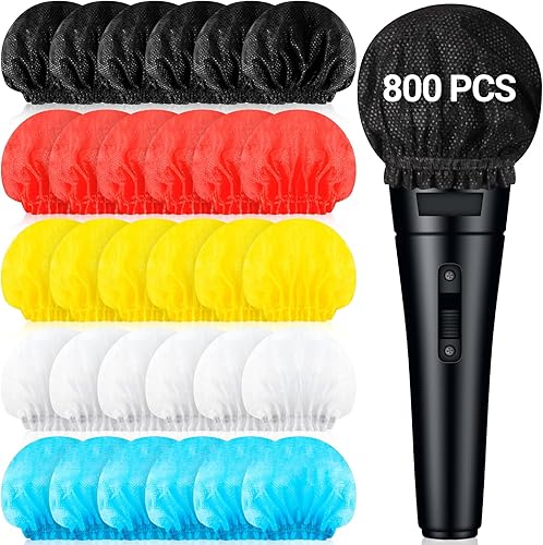 800 fundas desechables para micrófono, no tejidas, parabrisas de micrófono de mano con banda elástica, cubierta de micrófono envuelta