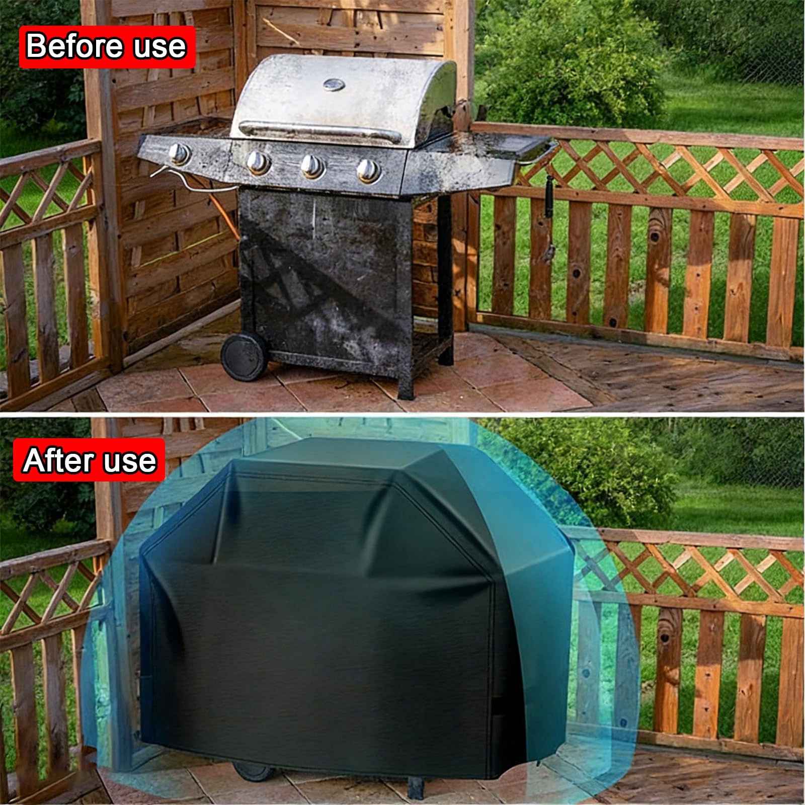 Funda Barbacoa Exterior Impermeable, Resistente a la Intemperie 420D, Cubre Barbacoa Exterior con Cordón Elástico y Ajuste Adhesivo(Size:44 * 22 * 42in)