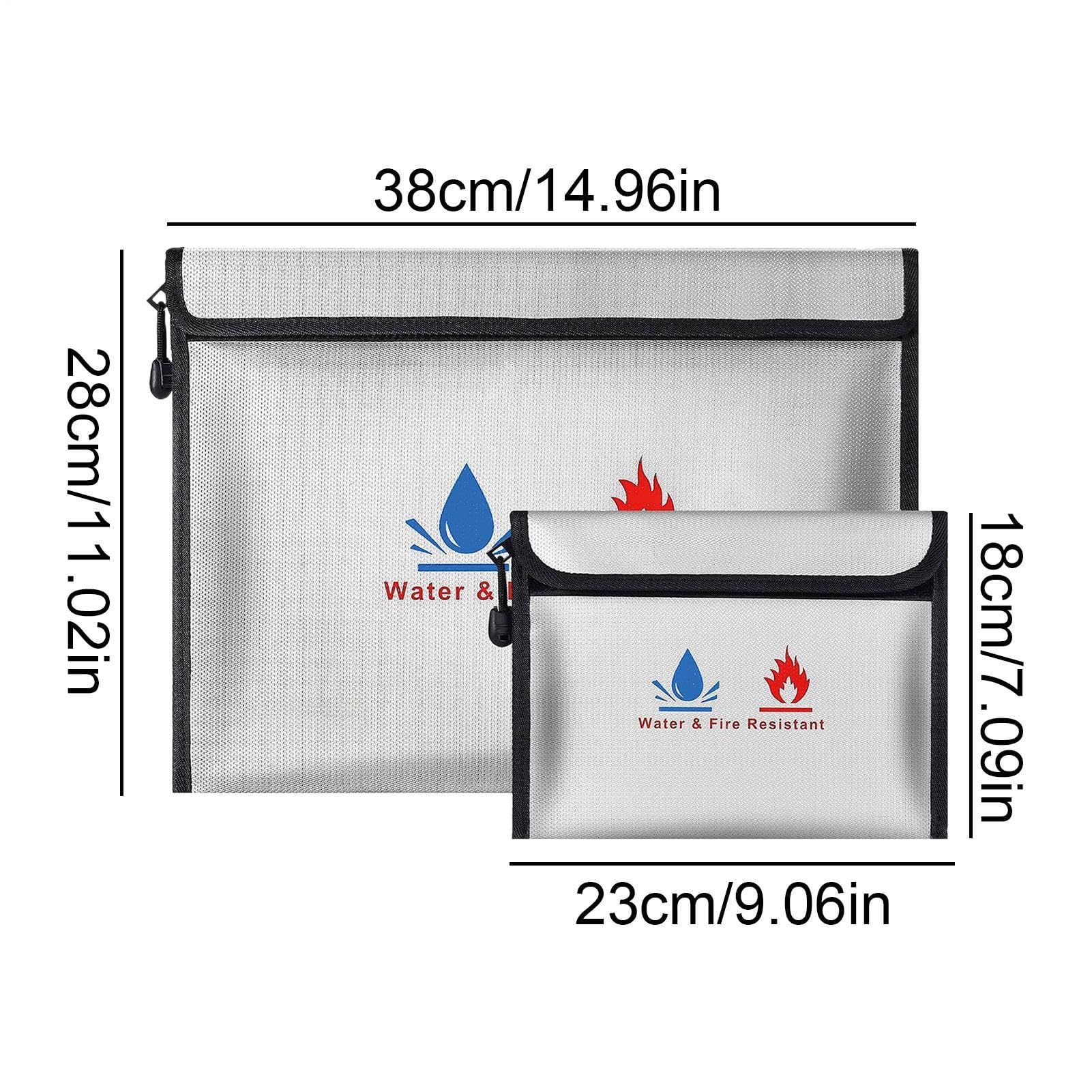 Borsa portadocumenti ignifuga in fibra di vetro siliconica e pellicola di alluminio in fibra di vetro | 38 x 28 cm grande e 23 x 18 cm piccola con protezione a doppio strato, borsa impermeabile per contanti, resistente al fuoco