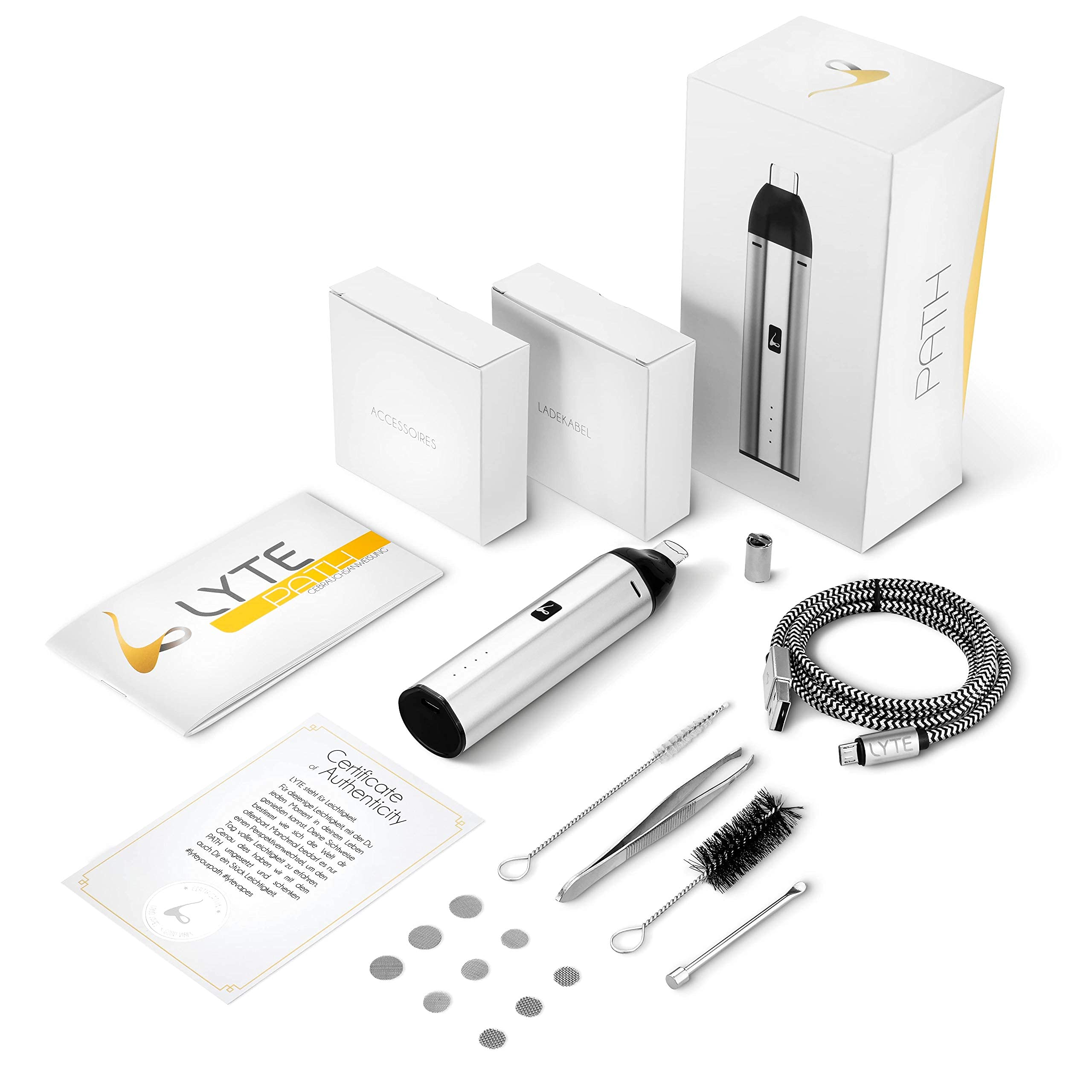 LYTE PATH Vaporizer | Höchste Qualität aus Bayern | Verdampfer für Kräuter | Keramik-Kammer | Einfache Bedienung | mit Glasmundstück | Aluminium Gehäuse | Design LYTE Deutschland | Nikotinfrei
