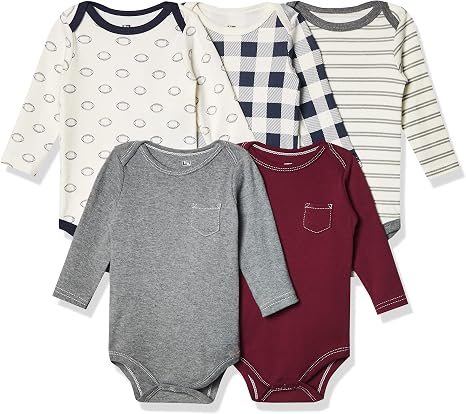 Hudson Baby Unisex Baby Cotton Long-Sleeve Bodysuits, Burgundy Football, 0-3 Months: Buy Online at Best Price in UAE
