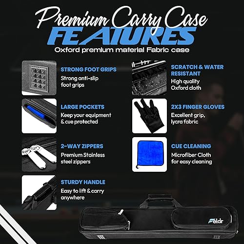 Miniatura 4 de Taco de billar de obsidiana de fibra de carbono de 57 pulgadas, palos profesionales de baja desviación con punta de 0.492 in, paño de microfibra,