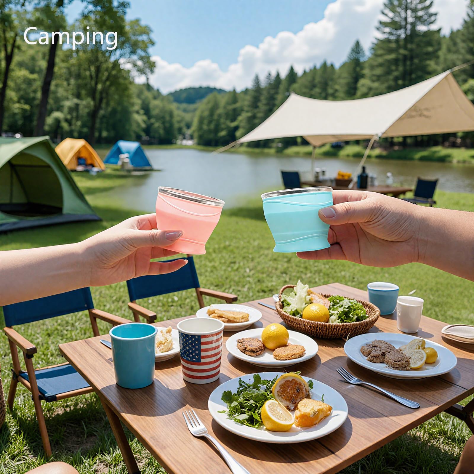Tazze Silicone Pieghevoli, Bicchieri Silicone con Coperchio, 180 ml Bicchiere Riutilizzabile Pieghevole, Tazza da Viaggio Pieghevole Senza BPA per Viaggio Campeggio Picnic Escursionismo (Giallo)