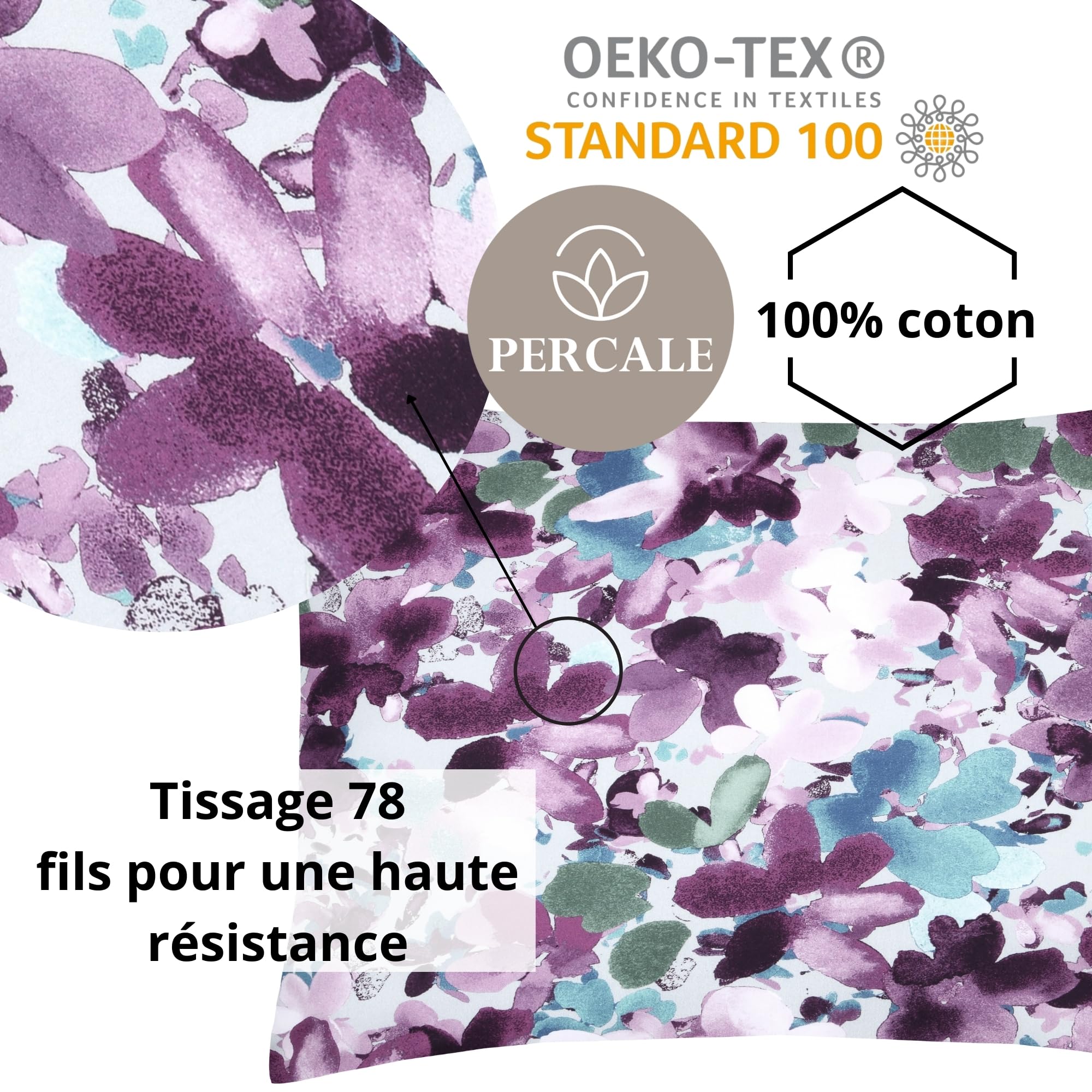 STOF, Pillowcase Bag, Size 50 x 70 cm, Quality Cotton Percale, 100% Oeko-Tex Certified Cotton, Mauve, Pink, Periwinkle Model - Image 2