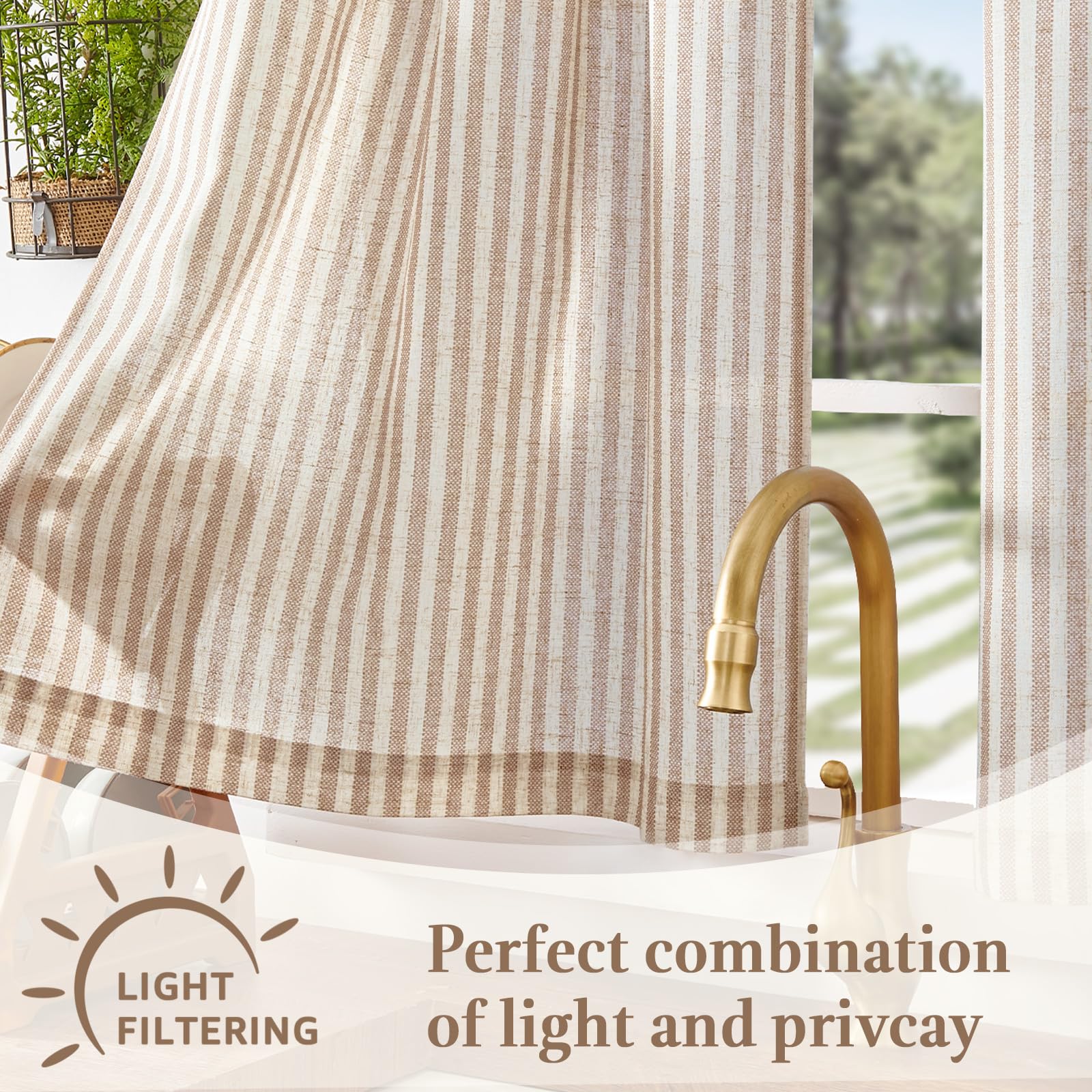 Amazon.com: jinchan Striped Linen Kitchen Tier Curtains, 20 Inch