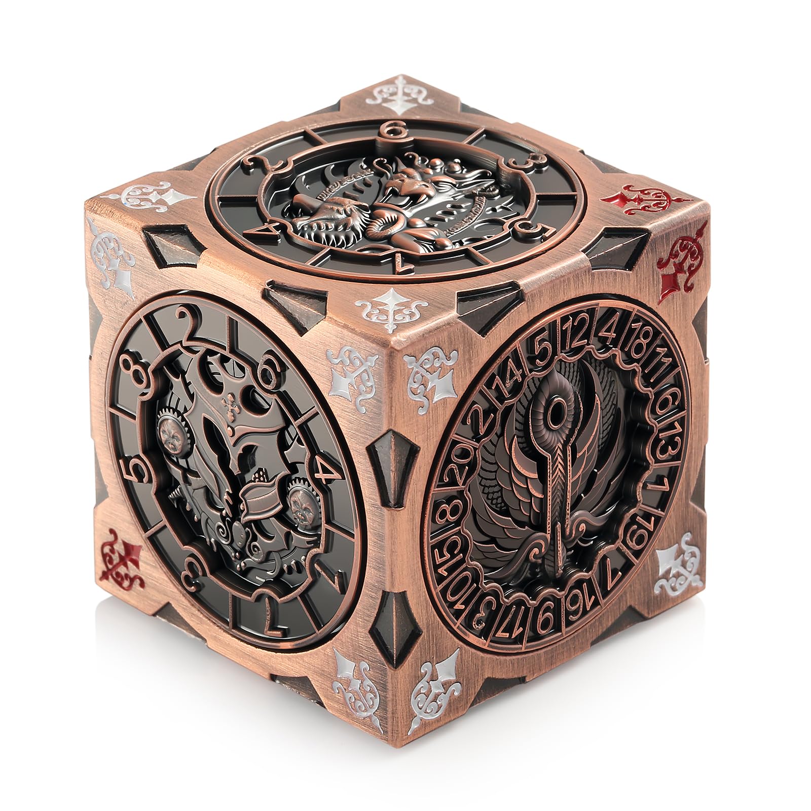 Spinner DND Dice Cube, DNDND 7-in-1 Spinning Dice Set with Gift Box for Dungeons and Dragons D&D Tabaltop Ideal Collector's Gift for Dungeon Masters (Copper)