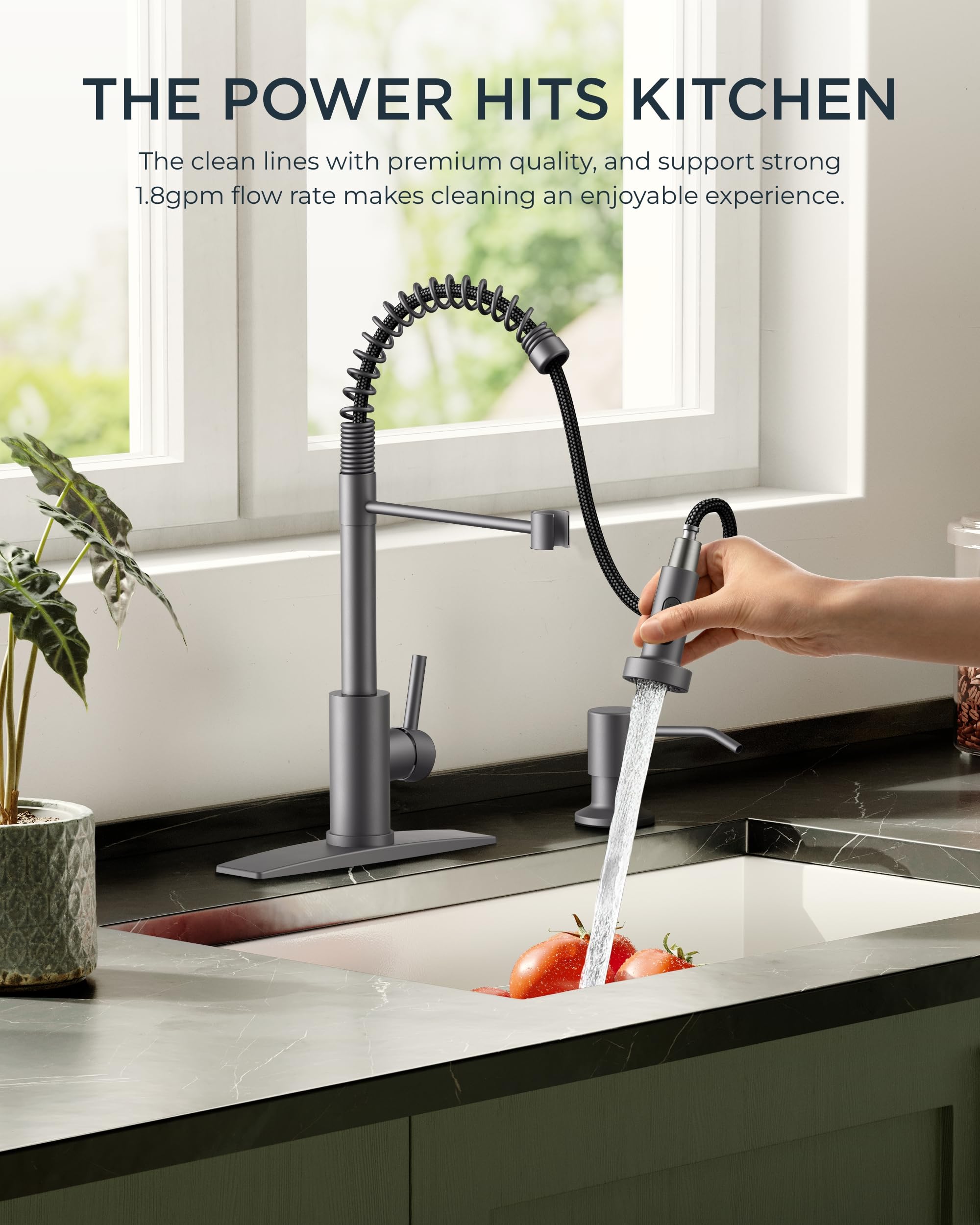 FORIOUS Kitchen Sink Faucet, Pull Down Sprayer, Classic High Arc