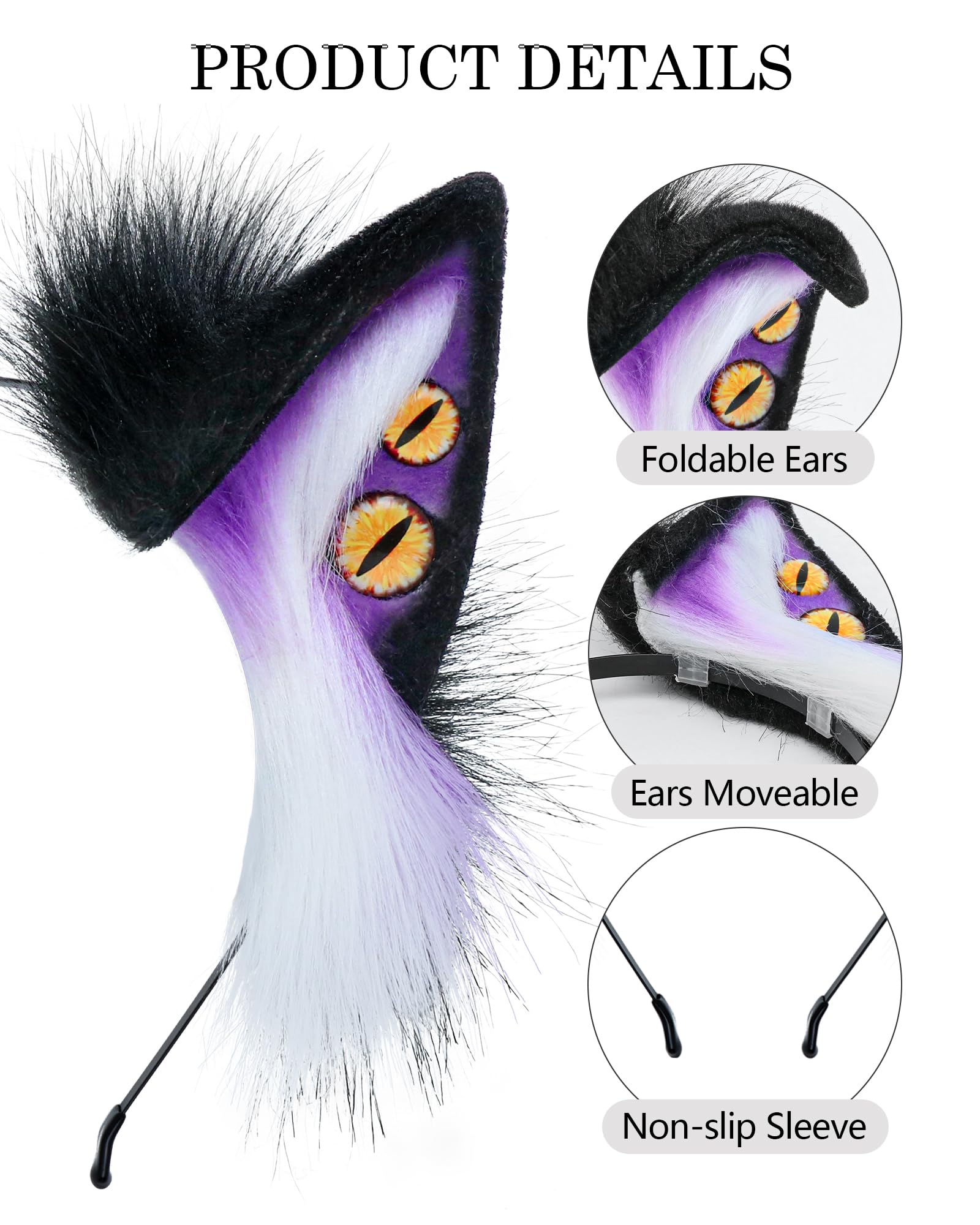 ZFKJERS Handmade Demon Wolf Ears Headband Furry Animal Ears Hairband for Costume Party Halloween, Cosplay Accessories (Purple) - Image 2