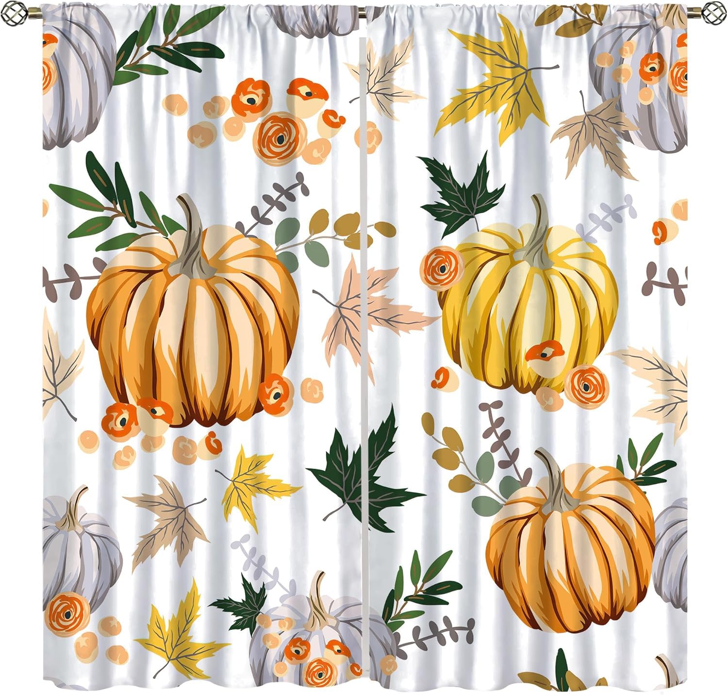 Eyelet Blackout Curtains Opaque Thermal Insulated Soundproof 3D Printed Pumpkin Thanksgiving Three-Dimensional Printing Drapes For Living Room Kitchen Nursery Decoration 2 Panels 183(W) 9426352161540