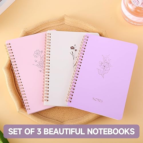 Miniatura 6 de Paquete de 3 cuadernos en espiral, papel liso de 3.53 ozm, 120 páginas A5 de 8.26 x 5.7 pulgadas, páginas a rayas de 0.27 pulgadas, bolsillo