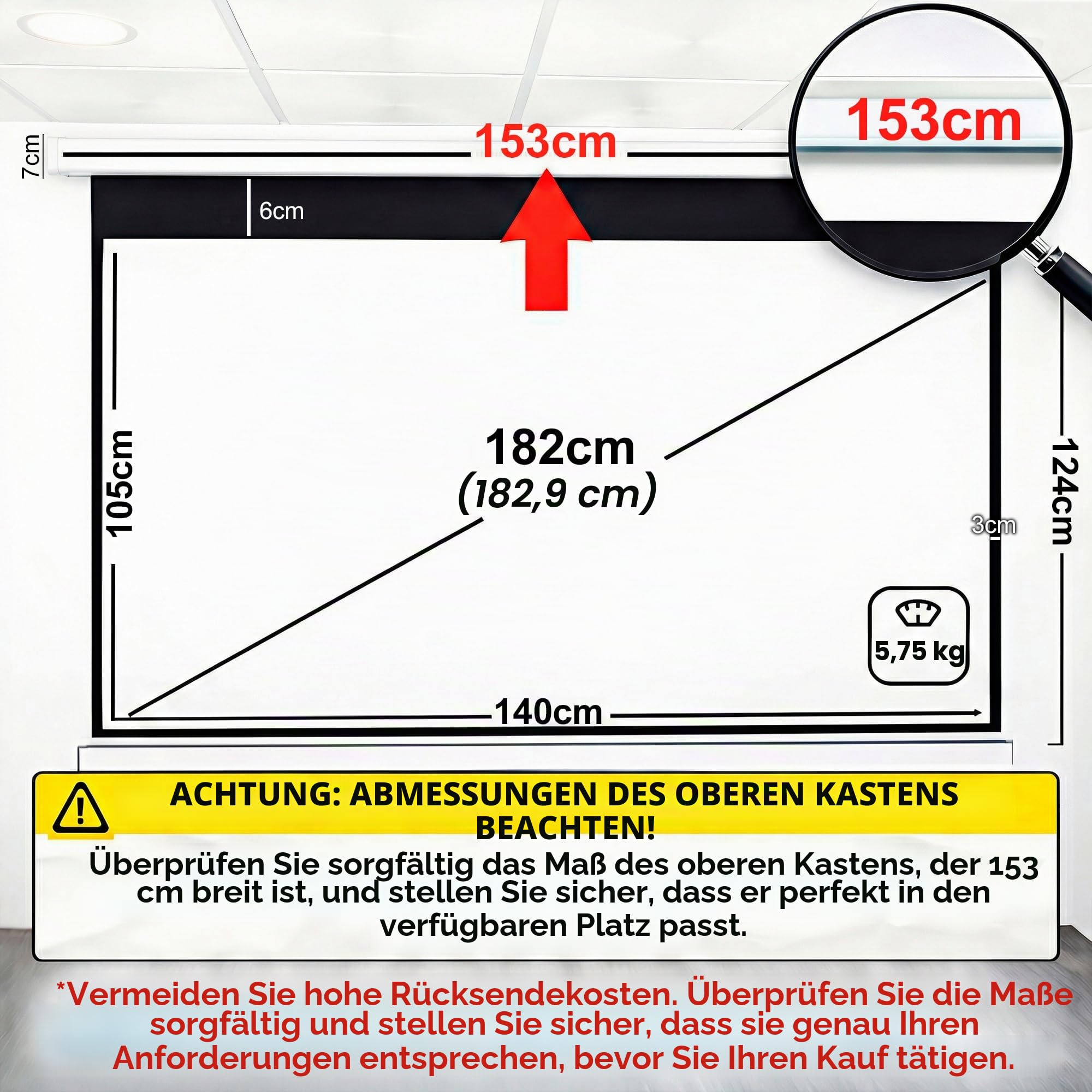 Projektionsleinwand 72" 140 x 105 cm | Mattweiße Oberfläche mit einem Gain-Faktor von 1,1 |Schwarzer umlaufender Rand Und Rückseite des Tuchs schwarz | Heimkino