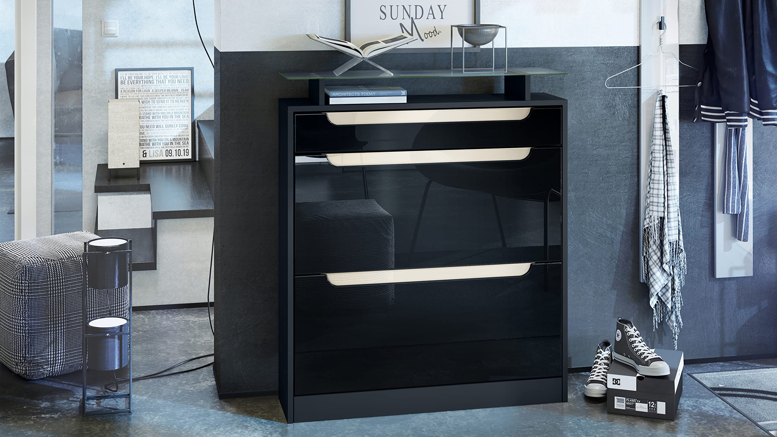 VLADON - MEUBLE À CHAUSSURES RANGEMENT FIESTA EN ANTHRACITE MAT - HAUTE