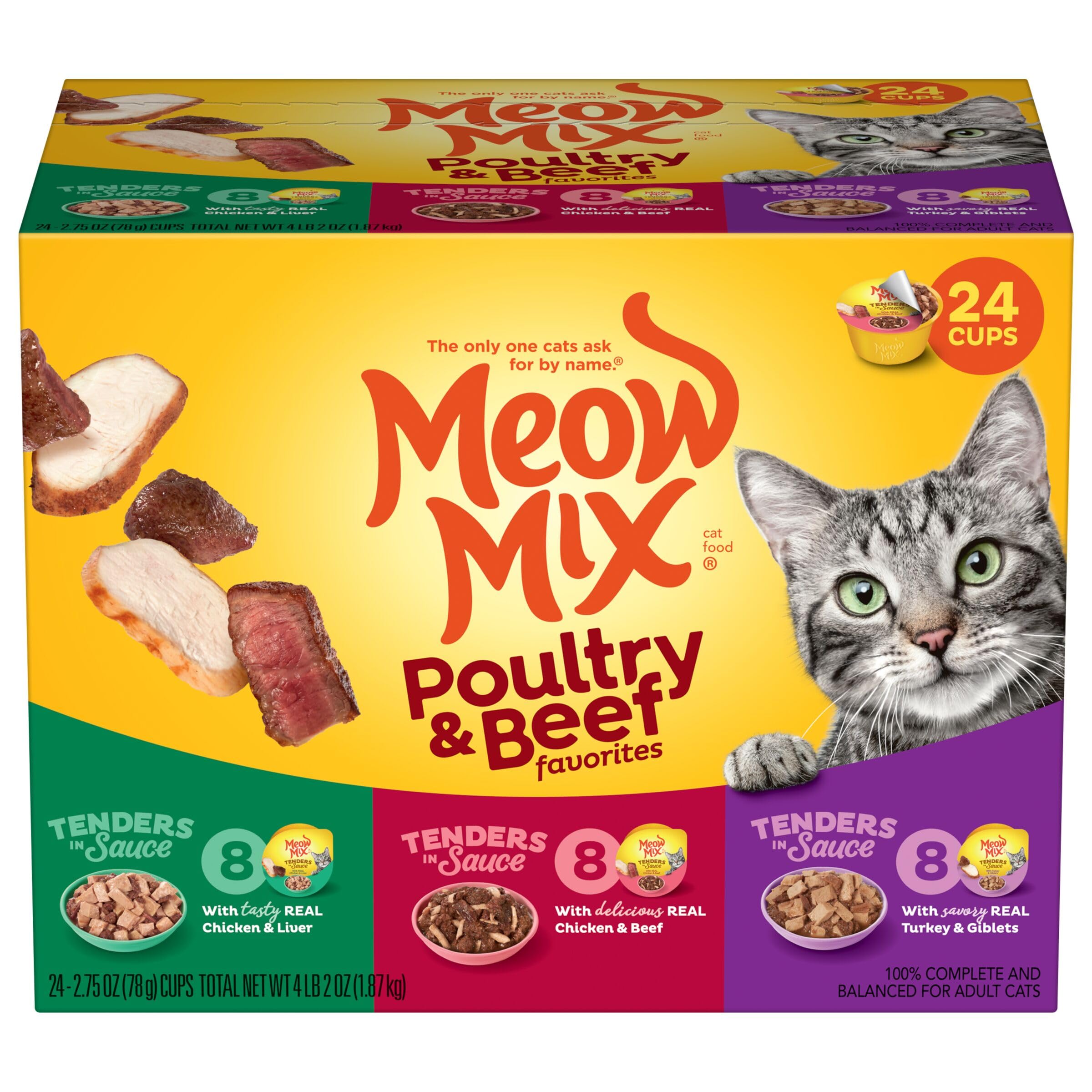 Tender Favorites Poultry & Beef Variety Pack, Wet Cat Food, 2.75 oz Cup (24 Pack)