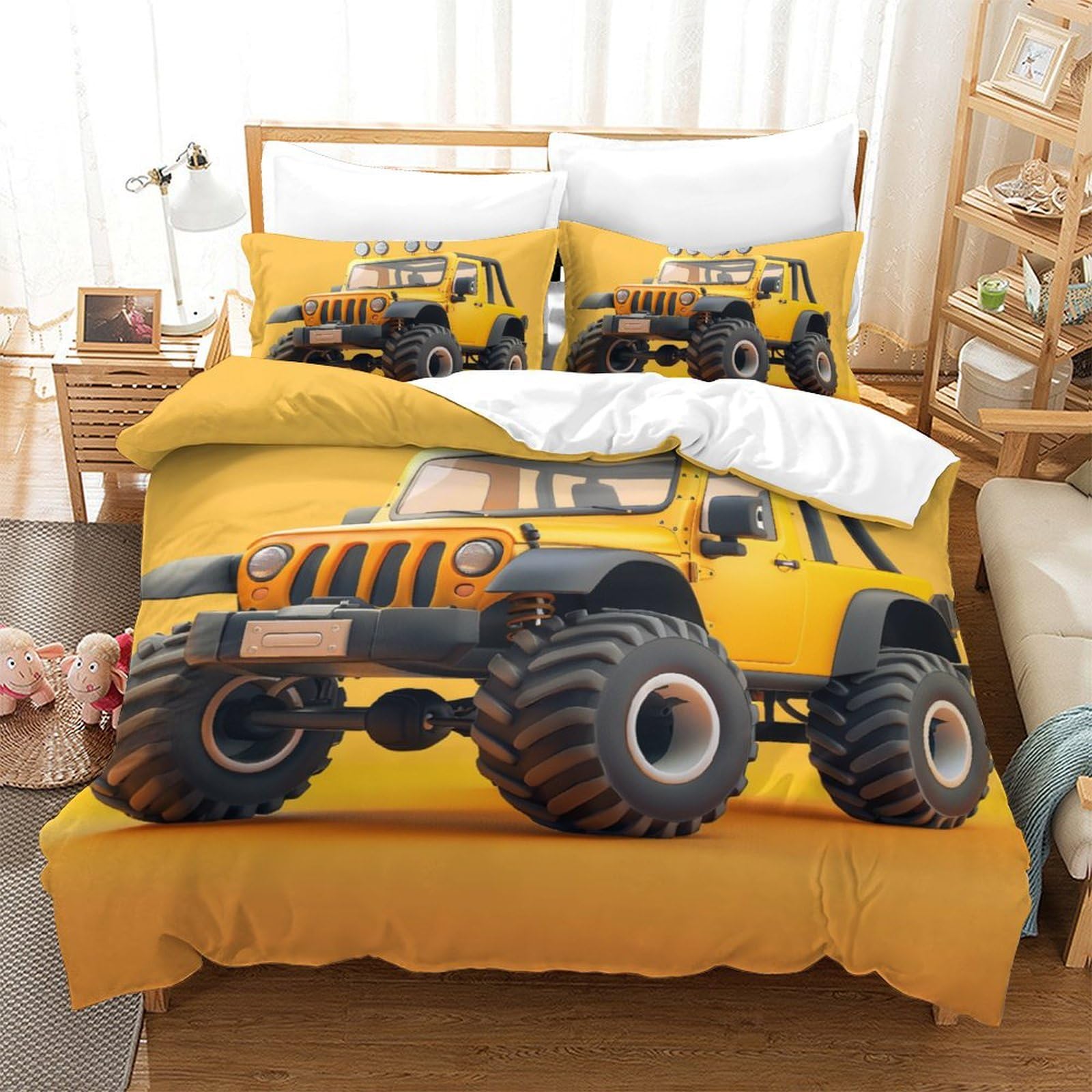 Parure de lit camions imprimé 3D en microfibre 200x200 avec ses deux taies