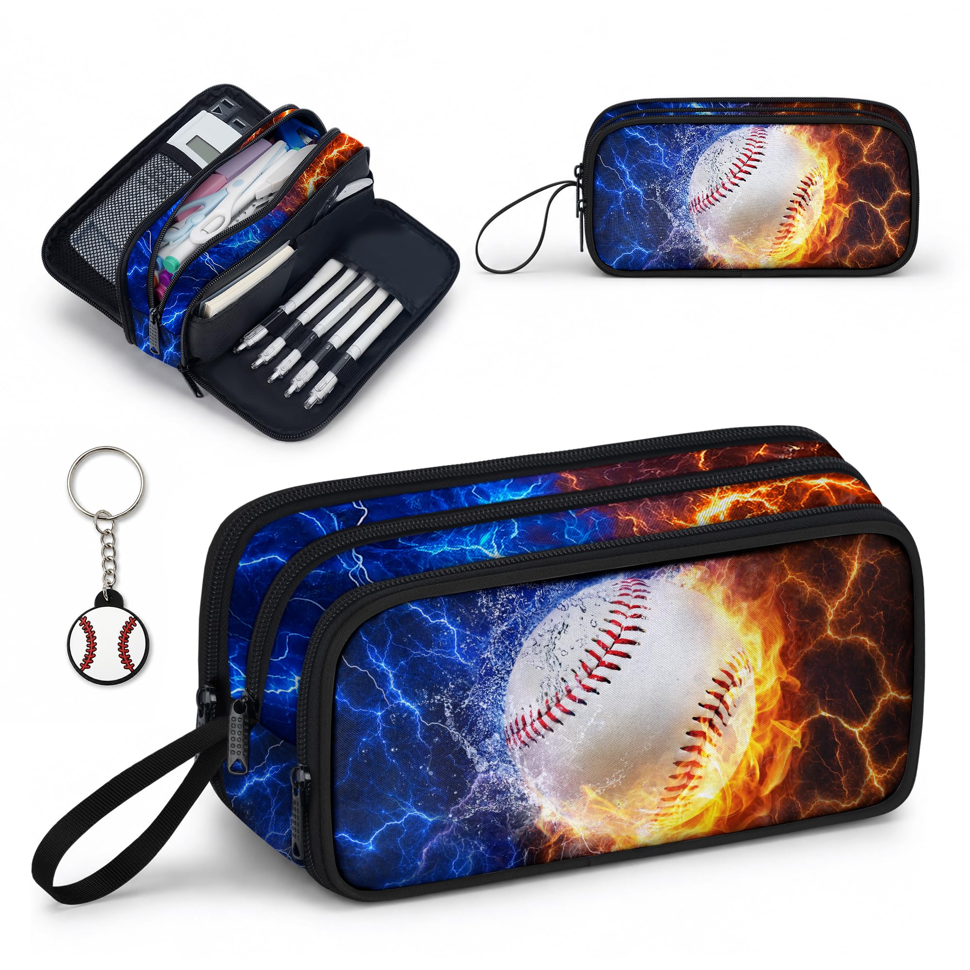 Photo 1 of Jabijeo Baseball Pencil Case with 3 Compartments