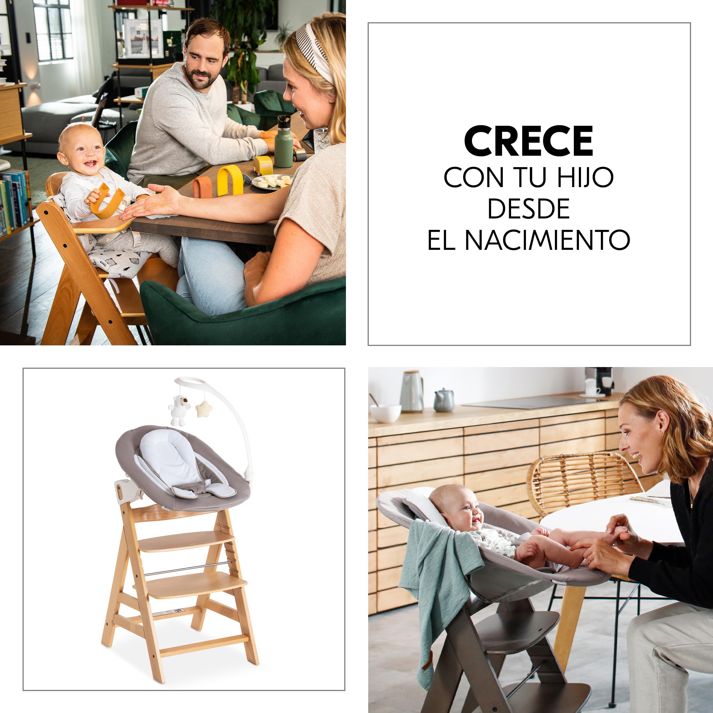hauck Alpha Plus Newborn Set Deluxe Trona Evolutiva Bebe con Hamaca, Cojín y Arnés - Hamaca Alta Reclinable desde el Nacimiento - Silla Madera Niño Regulable - Tronas Infantiles de Madera - Natural