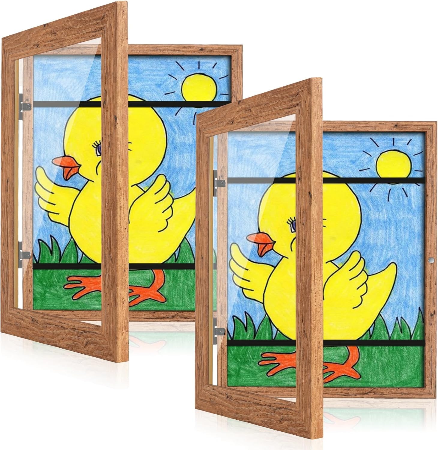 GULETHUN [2-Pack] Kids Art Frames, 9x12 Front Opening Kids Artwork Frames Changeable, Dark Wood Grain Artwork Display Storage Frame for Wall, Holds 50 Pcs, for 3D Picture, Crafts, Children Drawing