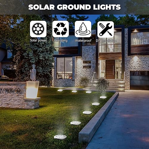 Miniatura 4 de DUUDO Paquete de 12 luces solares para exteriores, luces solares de jardín, impermeables, luces exteriores brillantes en el suelo, iluminación de