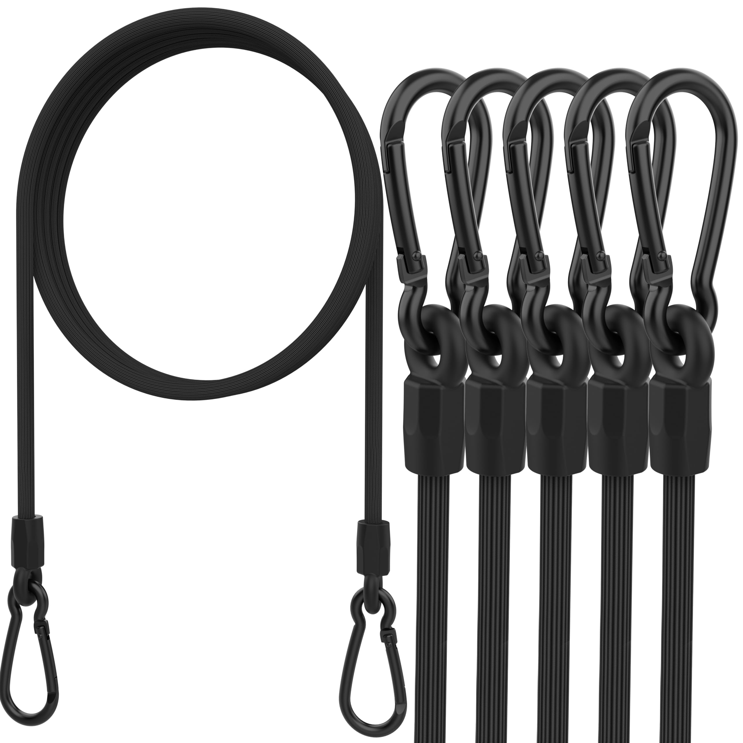 Bungee Cords with Hooks, Upgrade 120 cm Long Heavy Duty Bungee Cords with Carabiner Clips 6 Pack
