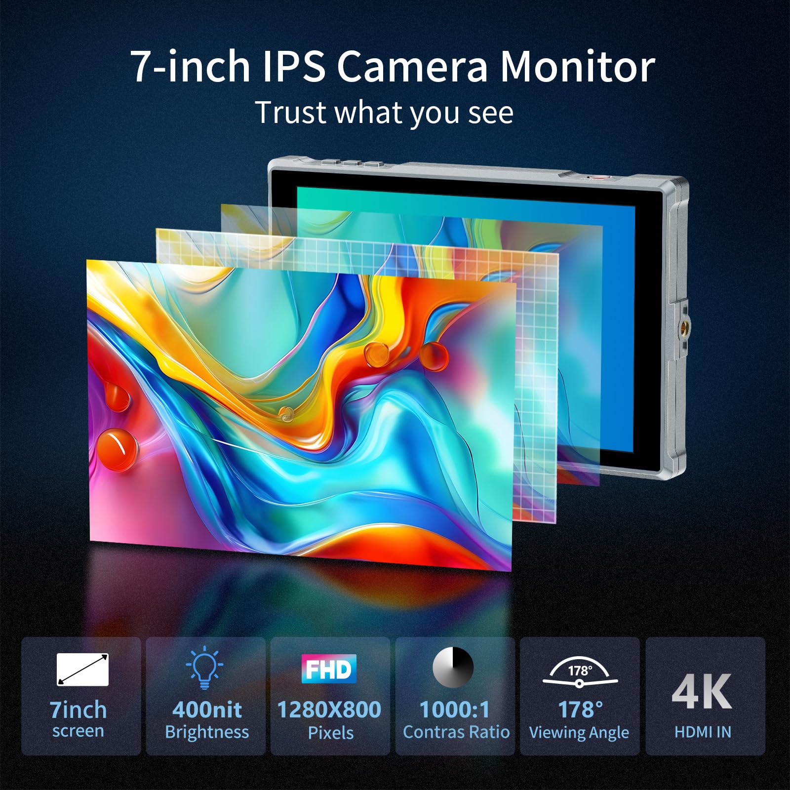 FEELWORLD FW759 Pro de 7 Pulgadas Monitor de vídeo para Campo de cámara con Estuche de Transporte, Pantalla táctil IPS 4K HDMI de 1280x800, ángulo de visión de 178 Grados