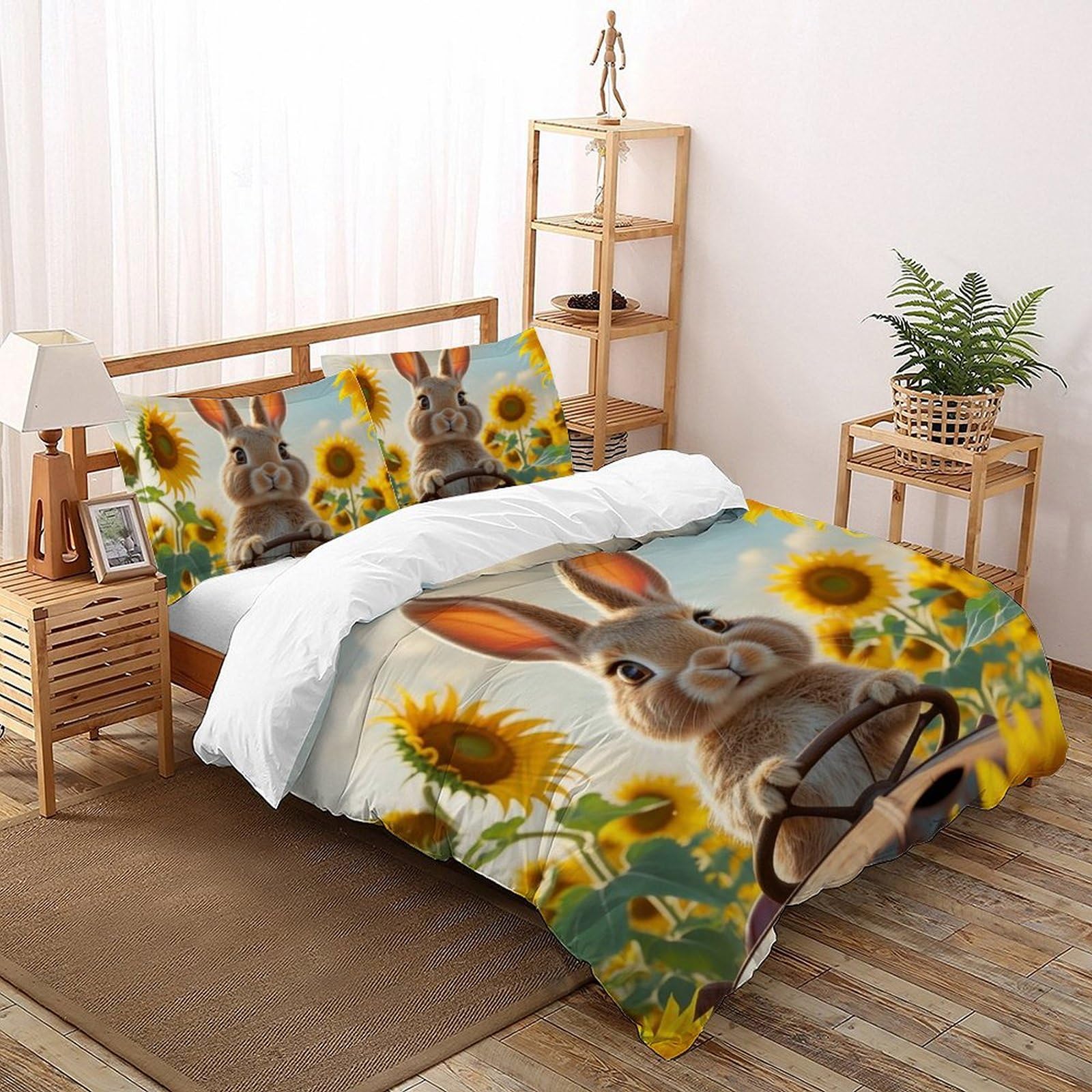 Housse de couette lapin microfibre animaux land 200x200cm imprimé 3d enfants lit double zippé