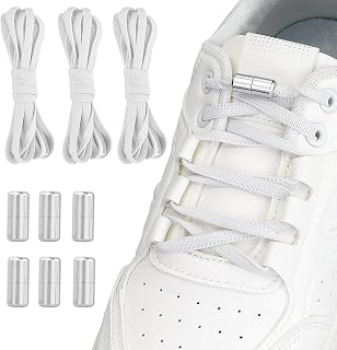 Set of 3 Pairs Elastic Laces without Tie, High Quality Elastic Rubber Laces for Sneakers, Running Shoes, Sports Shoes (White, 6mm x 1m)