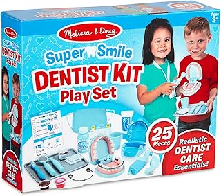 Melissa & Doug Super Smile Dentist Kit With Pretend Play Set of Teeth And Dental Accessories (25 Toy Pieces) - Pretend Dentist Play Set, Dentist Toy, Dentist Kit For Kids Ages 3+