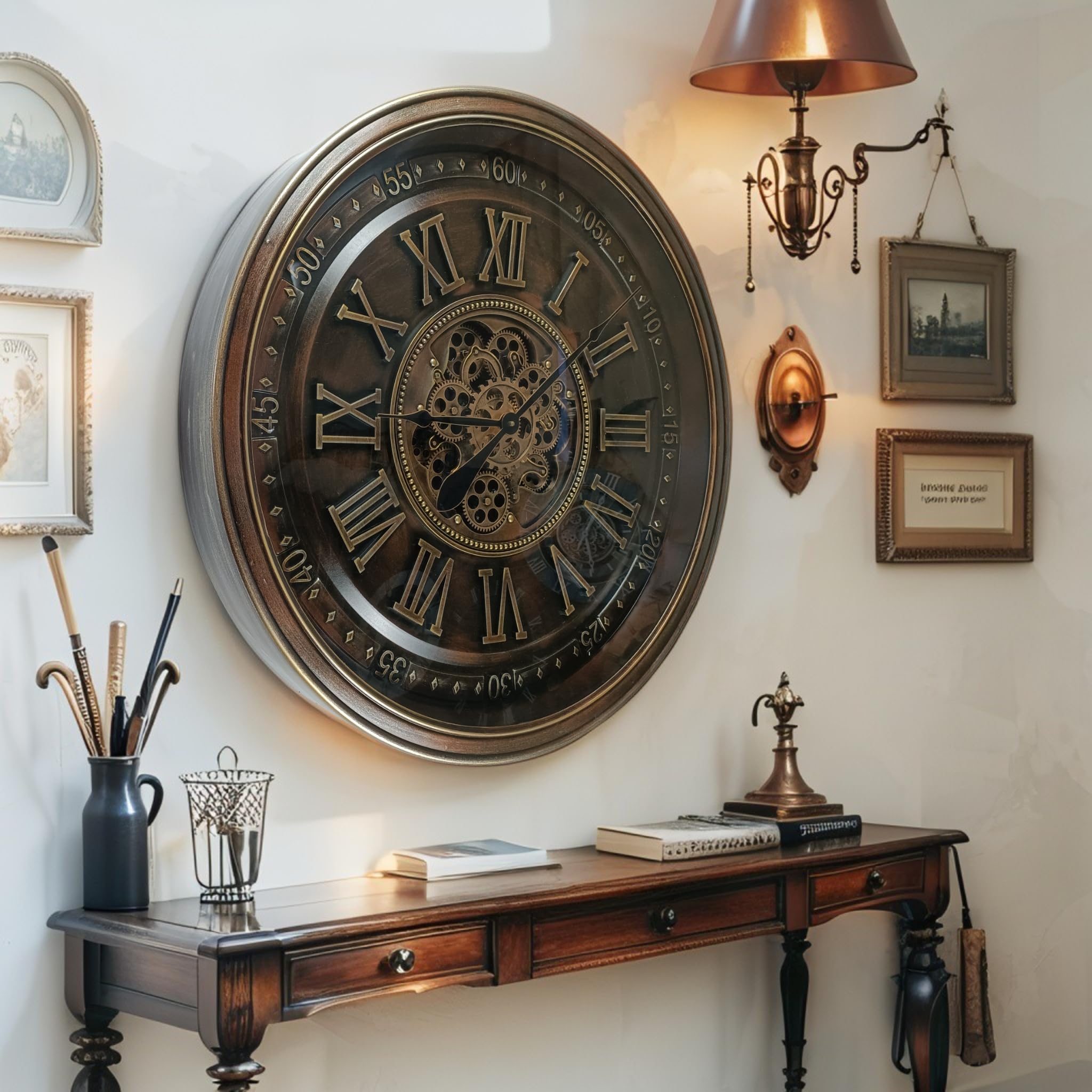 THE GEARS CLOCK Real Moving Gear Horloge murale Irland Line Bronze antique 80 cm