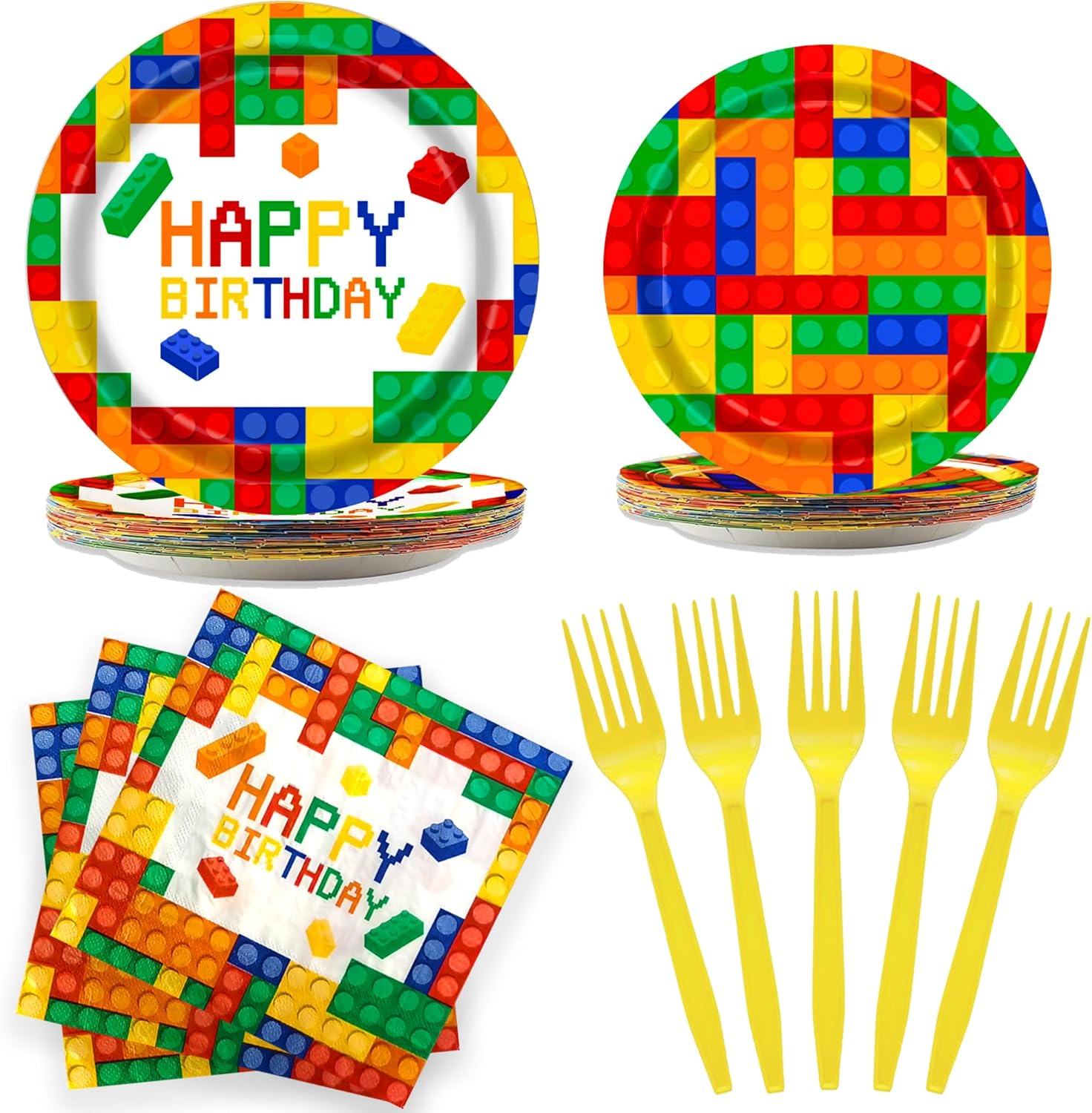 Building Blocks Plates Napkins Party Supplies (100Pcs