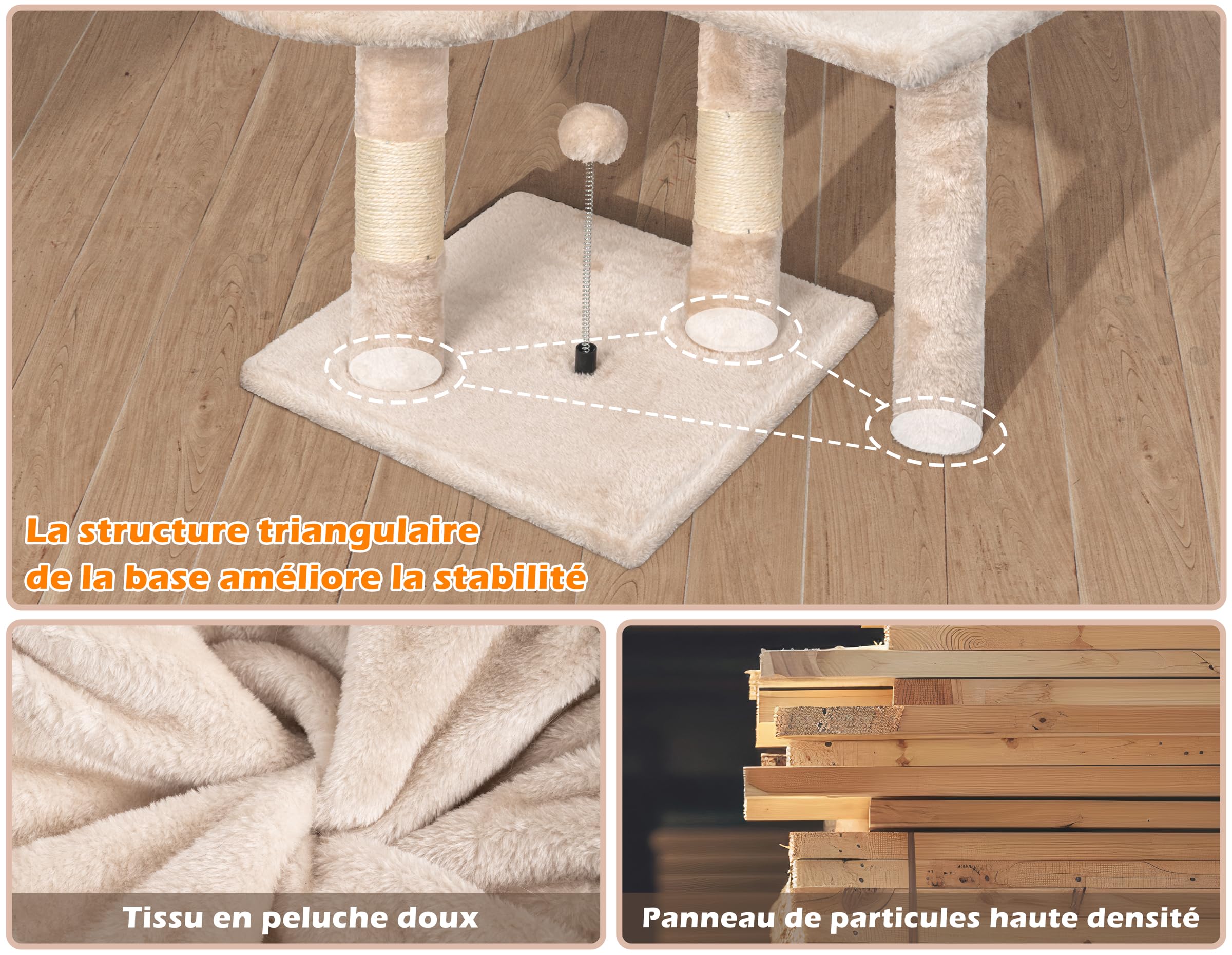 Arbre à Chat,112cm Tour de Jeux Stable pour Chat,Arbre à Grimper Multi-Niveaux avec 4 Poteaux en Sisal, 3 Plateformes, 1 Nid Douillet Chaton-Beige