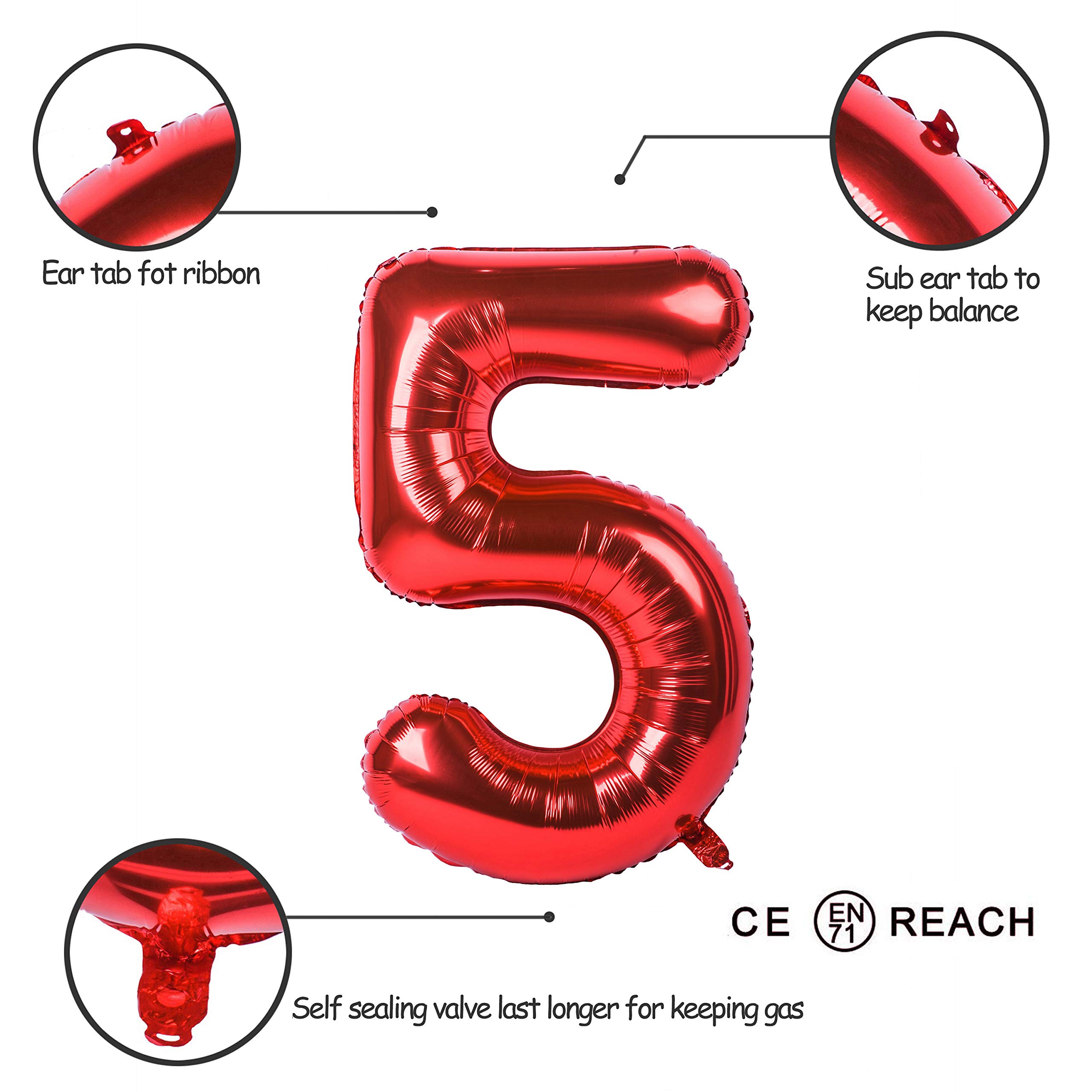 Red 0 balloon 40 Inch Giant Helium Foil Number 0 to 9 Red Balloon Birthday Wedding Party Digital Decorations (Number 0) — view 335