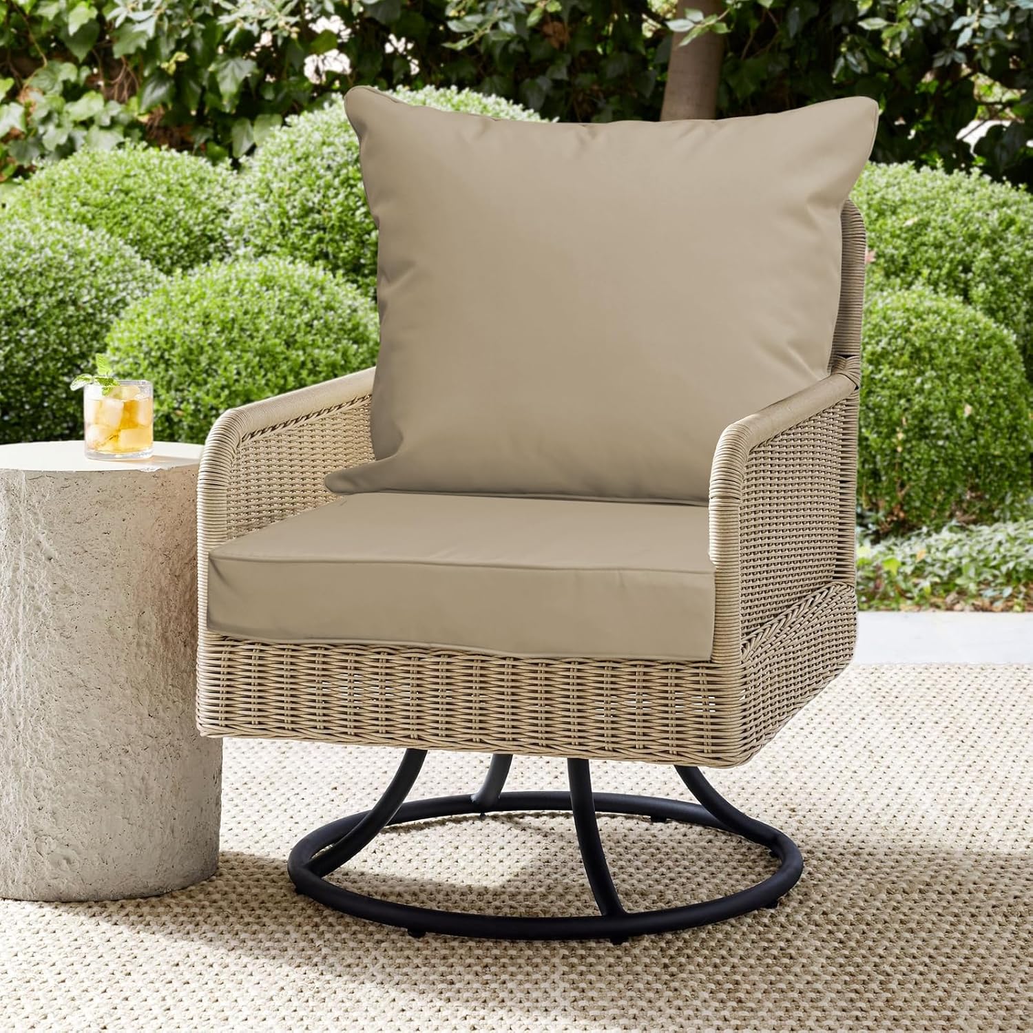 Outdoor Deep Seat Cushion Patio Seat and Back Cushion Set Seasonal Chair Cushion for Dining Arm Chairs, Wicker Chairs and Garden Furniture Decoration, 24"x24"x3", Beige