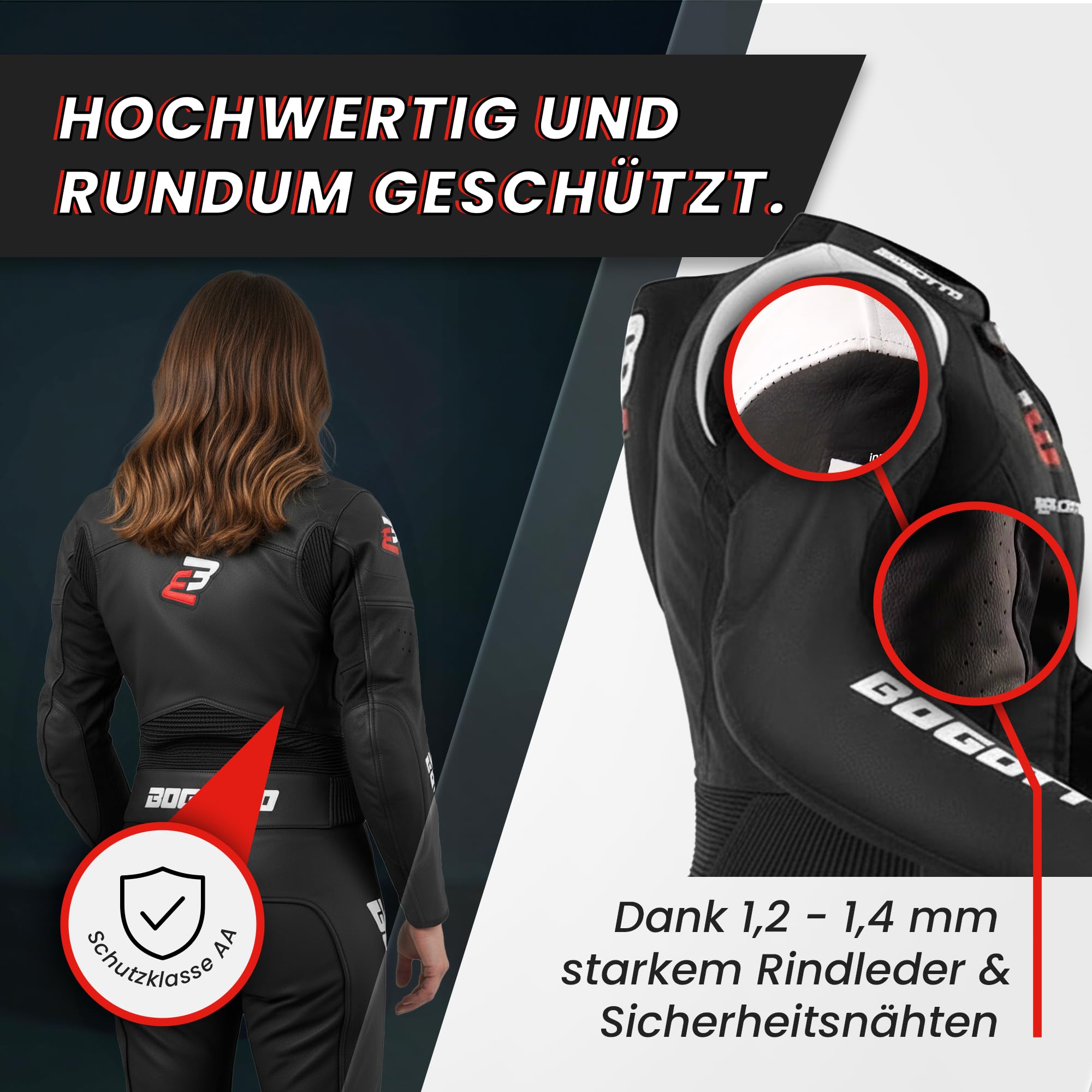 Bogotto Losail 2-Teiler Damen Motorrad Lederkombi, schwarz, 36