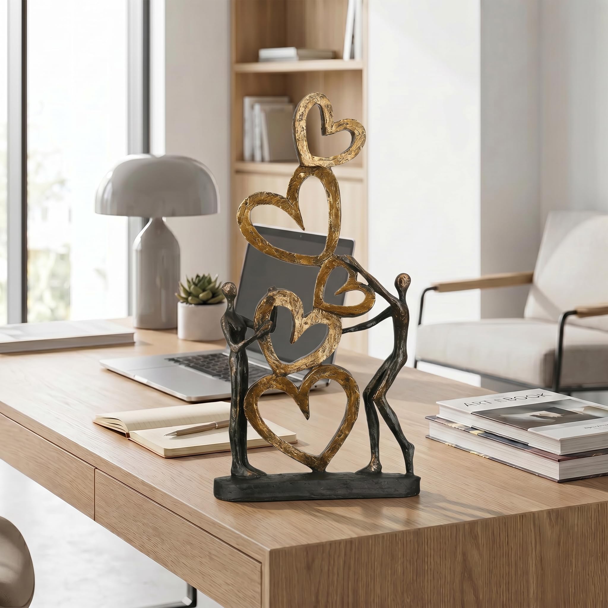 Casablanca Skulptur Herz auf Herz, Deko Figur Bronze, Gold, Kunstharz Statue Wohnzimmer, Büro Dekoration H. 41 cm x B. 21 cm