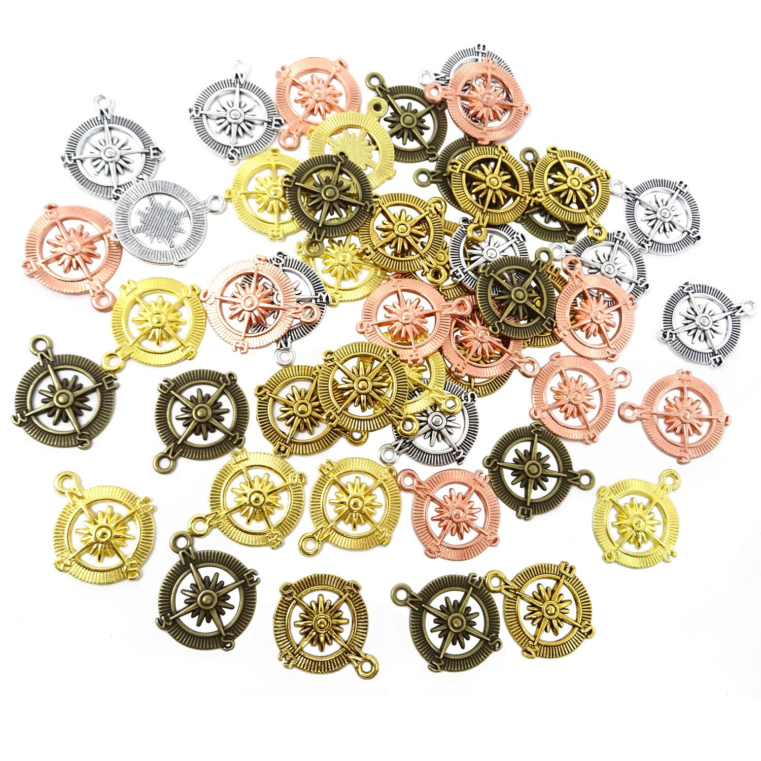 Honbay 50PCS Alloy Compass Charms Pendant Mixed Colors Jewelry Making Charms for Bracelet Necklace DIY Craft Making (5 Color)