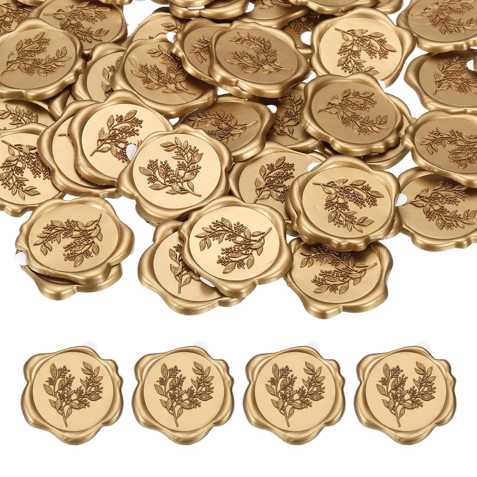 PATIKIL 50Pcs Eucalyptus Leaf Wax Seal Stickers, Plant Embossed Self Adhesive Backed Envelopes Seal Sticker Accessories for Wedding Invitation Letter Birthday Party Gift, Bronze