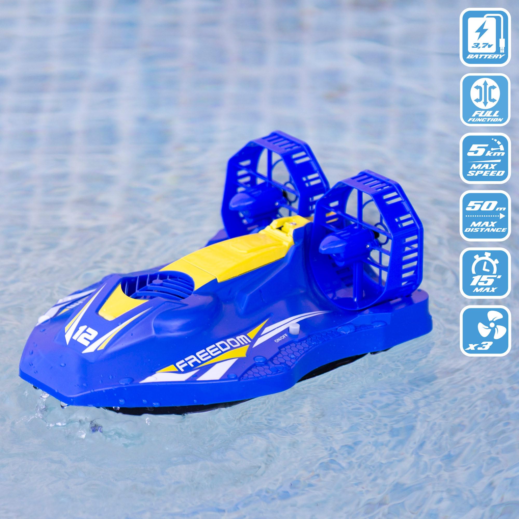 COLORBABY Speed & Go - Barca rapida radiocomandata, giocattolo radiocomandato elettrico, giocattoli per bambini, barca RC terra, acqua e ghiaccio, batteria inclusa, a partire dai 4 anni (41377)