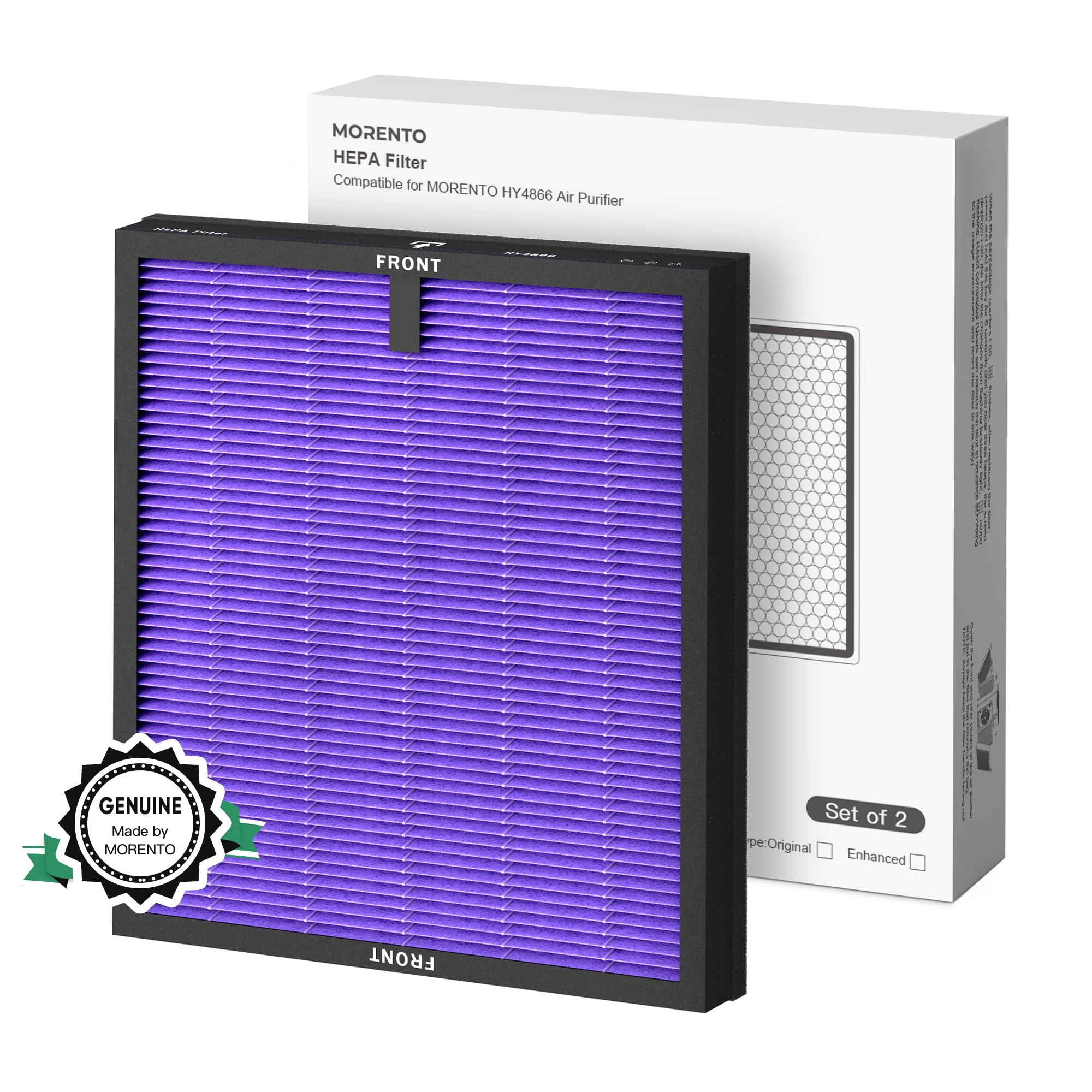 MORENTO 2 Pack HY4866 Genuine Air Purifier Replacement Filter for HY4866 Air Purifier, Multifunction Version