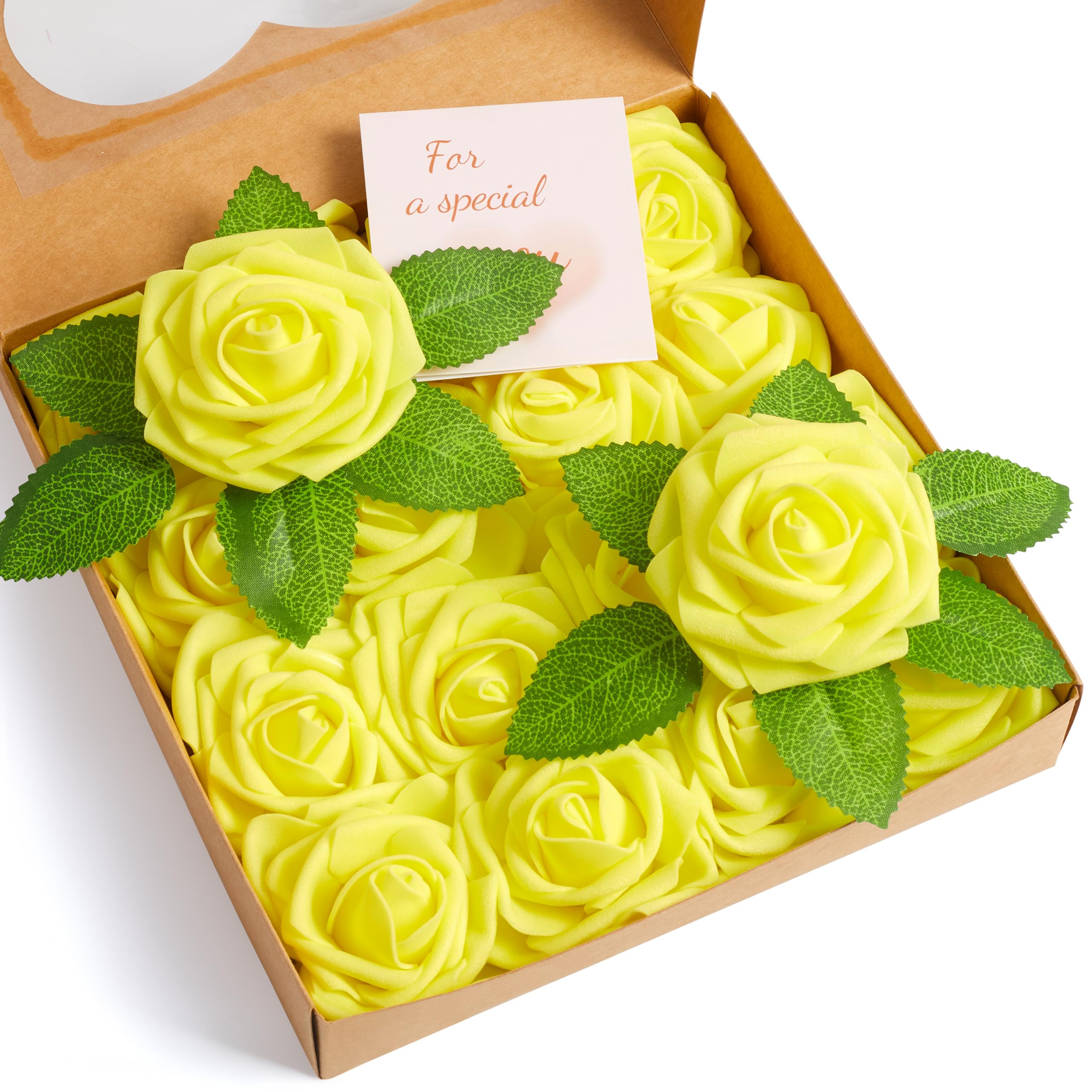 XIANNVXI Yellow Roses Artificial Flowers with Stems,Realistic Fake Foam Roses,Faux Yellow Flowers for Wedding Bridesmaid Bridal Bouquet Baby Shower Housewarming Party Decor for DIY 16Pcs