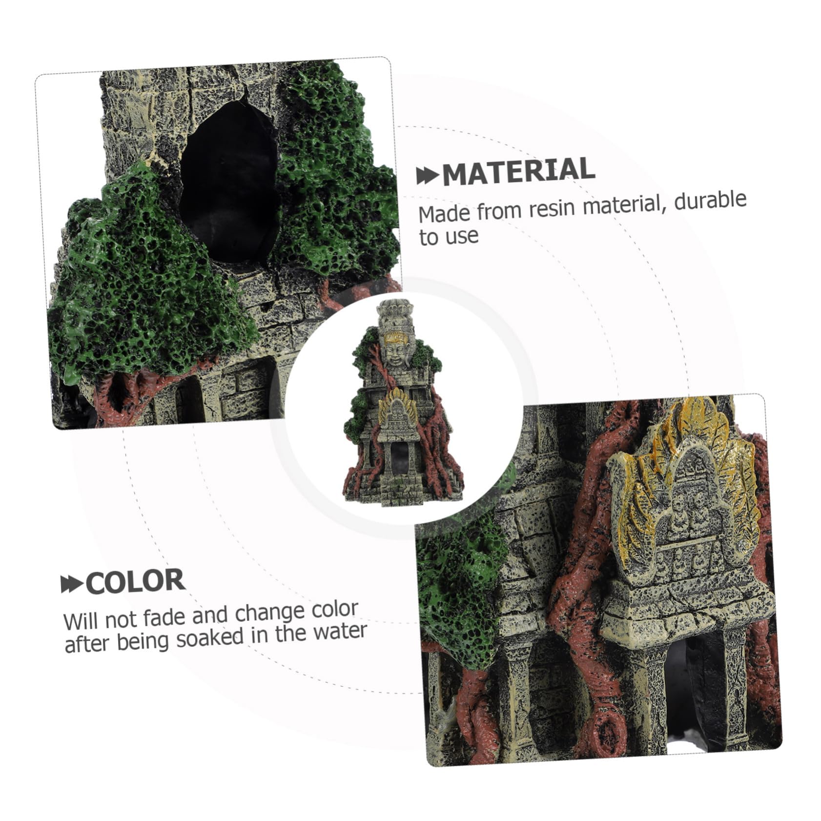 Décoration pour Aquarium en Résine Style Temple Antique, Ornement Solide Aquarium d'eau Douce Cachette pour Poissons