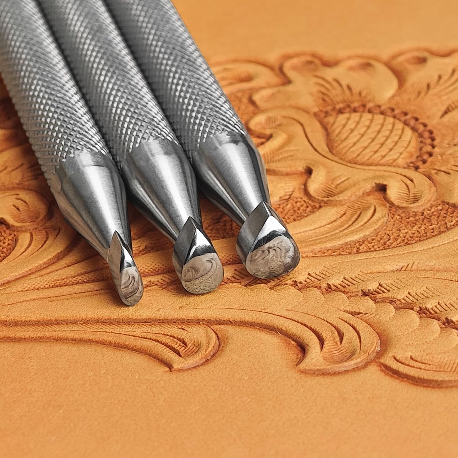 Leather Stamping Tools Pear Shader Stamps Set 304 Stainless Steel Professional Leathercraft Carving Tool 3Pcs
