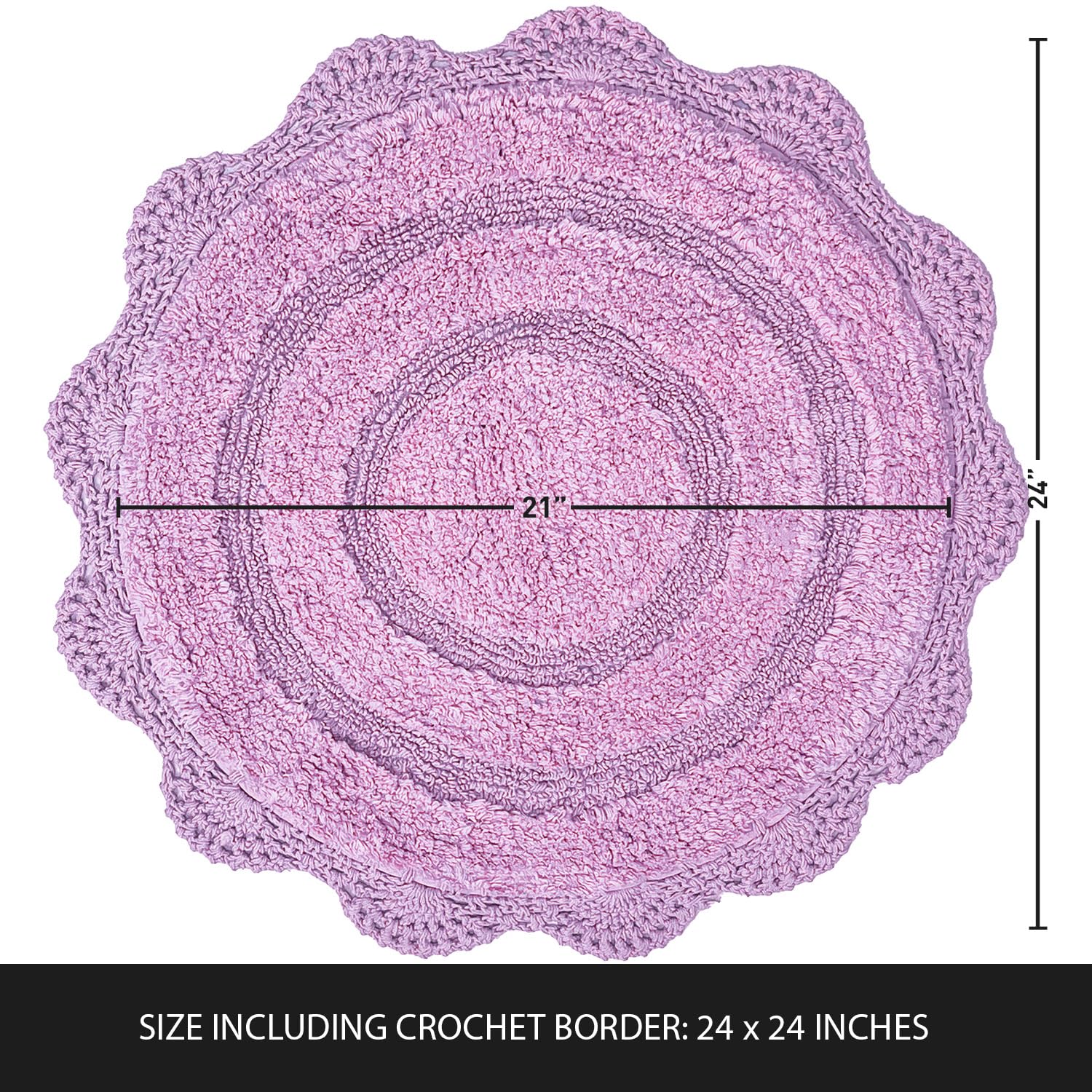 Chardin home Alfombra de baño redonda de ganchillo de lavanda, 100% algodón con borde de ganchillo hecho a mano artesanalmente, 24 pulgadas de diámetro, perfecta para medio baño, tocador, baños
