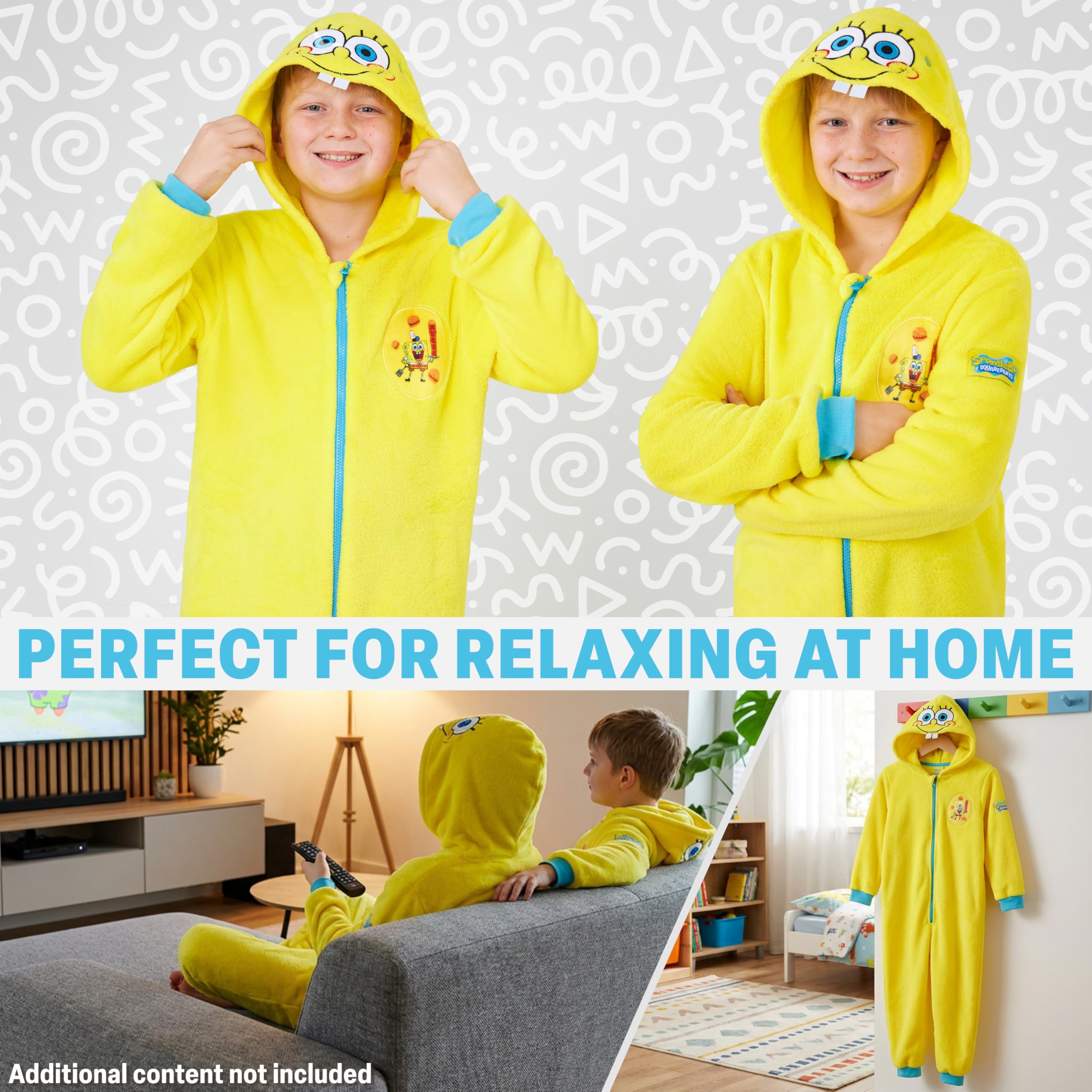 SPONGEBOB SQUAREPANTS Pyjama Enfant Filles Grenouillère Polaire Bob l'éponge 5-14 Ans Combinaison Kawaii Cosy Cadeau Ado