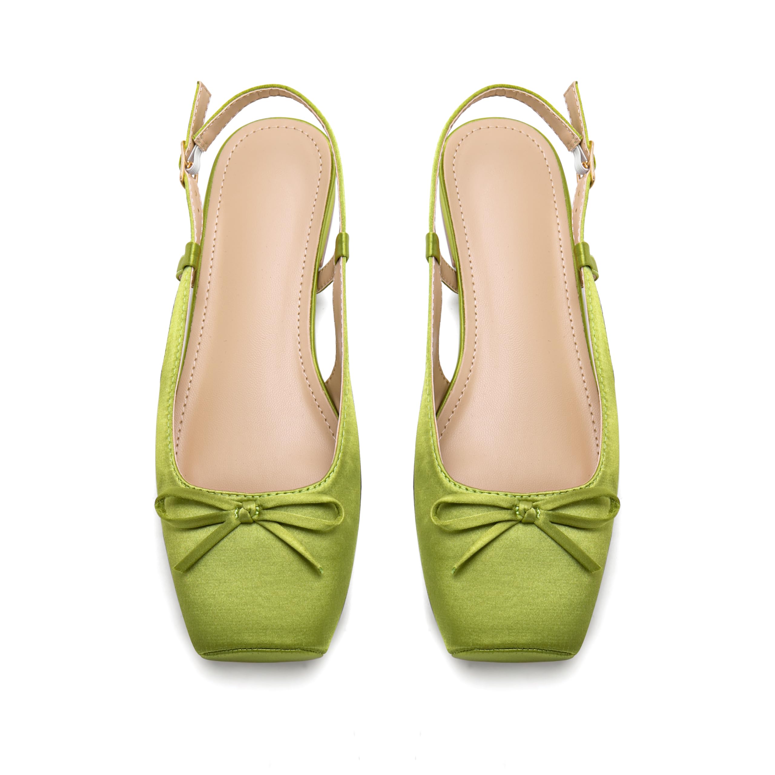 Women's Ballet Flats Slingbacks Square Toe Bow Knit Dressy Flat Shoes with Ankle Buckles Satin