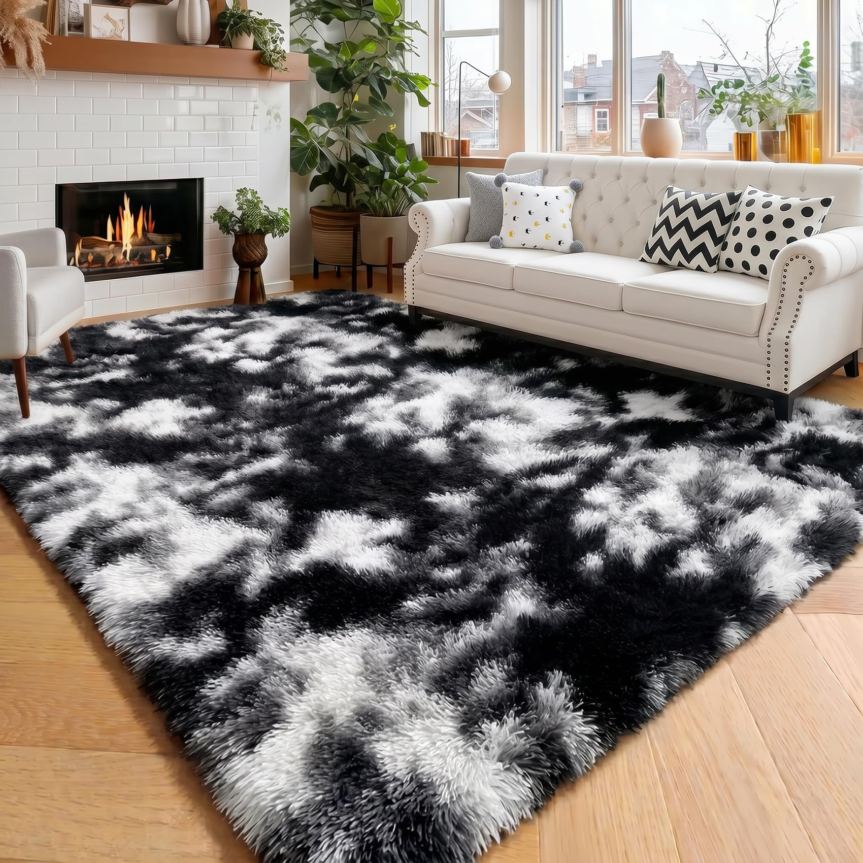Black Soft Fluffy Plush Rug for Bedroom & Living Room, 3'X5', Kids & Nursery Room Decor — image 1
