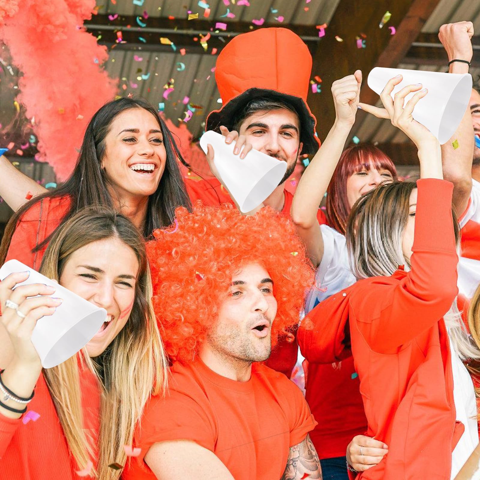 Lot de 16 mégaphones Cheer en plastique pour fête, école, activités de plein air, jeux de match (16, blanc)