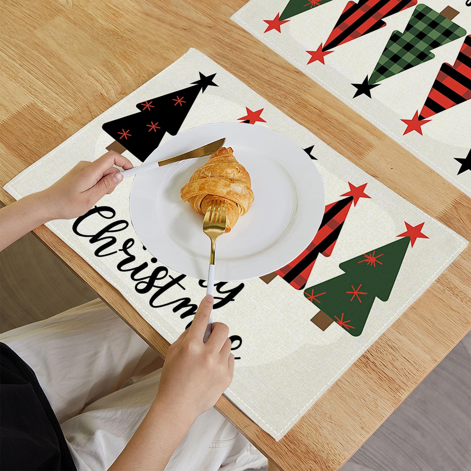 8 Tovagliette Colazione Stoffa 45 x 30 cm,Griglia Albero Di Natale Tovagliette Americane Lavabili, Placemats Buon Natale per Primavera Vacanze Cucina Feste, Pasqua