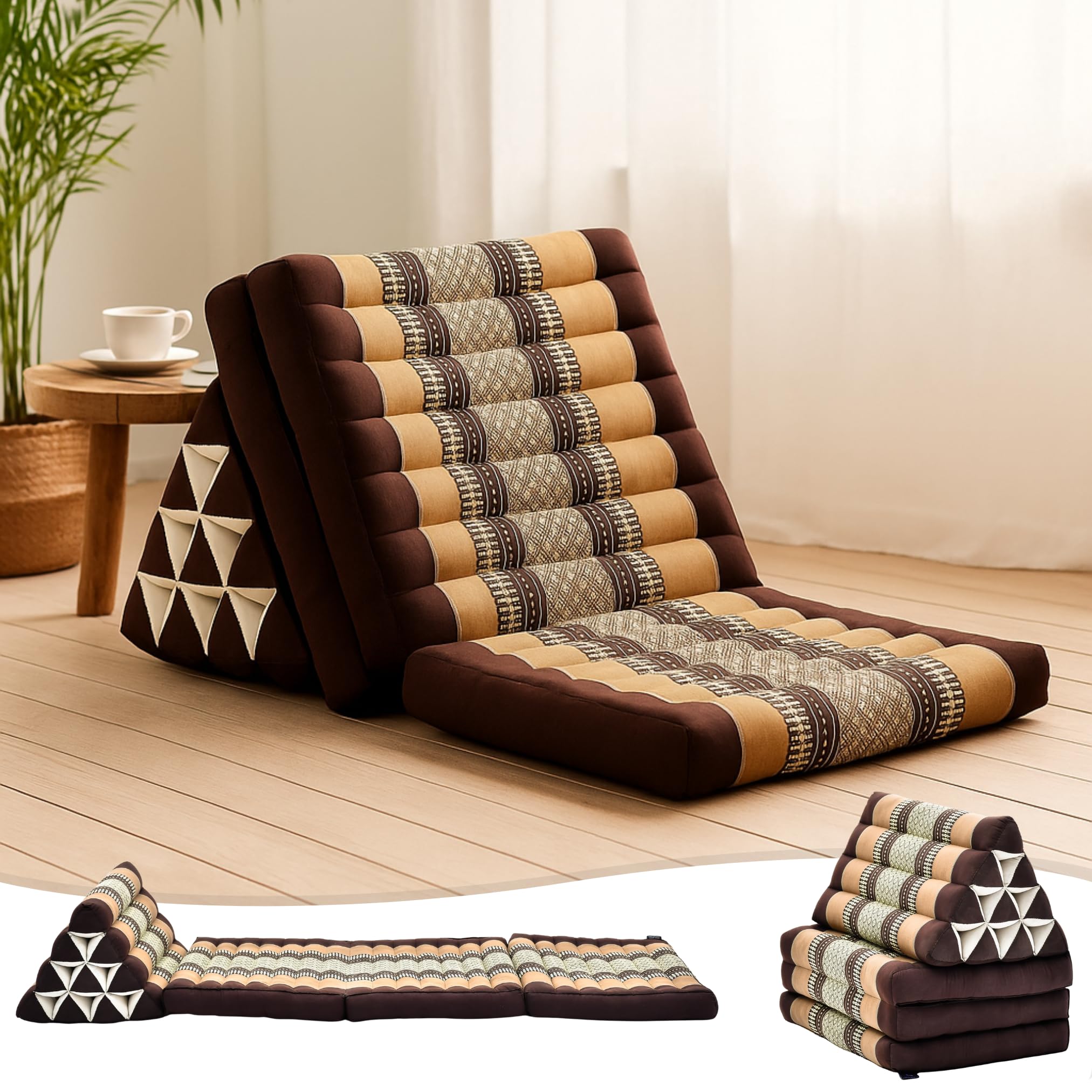 Leewadee Thai Foldable Floor Mat 67 x 21 inches Kapok with Backrest