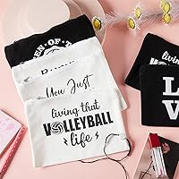Vista 5 de Weewooday 12 bolsas de maquillaje de voleibol, bolsas de lona para cosméticos con palabras, estuche de almacenamiento portátil de voleibol, bolsas