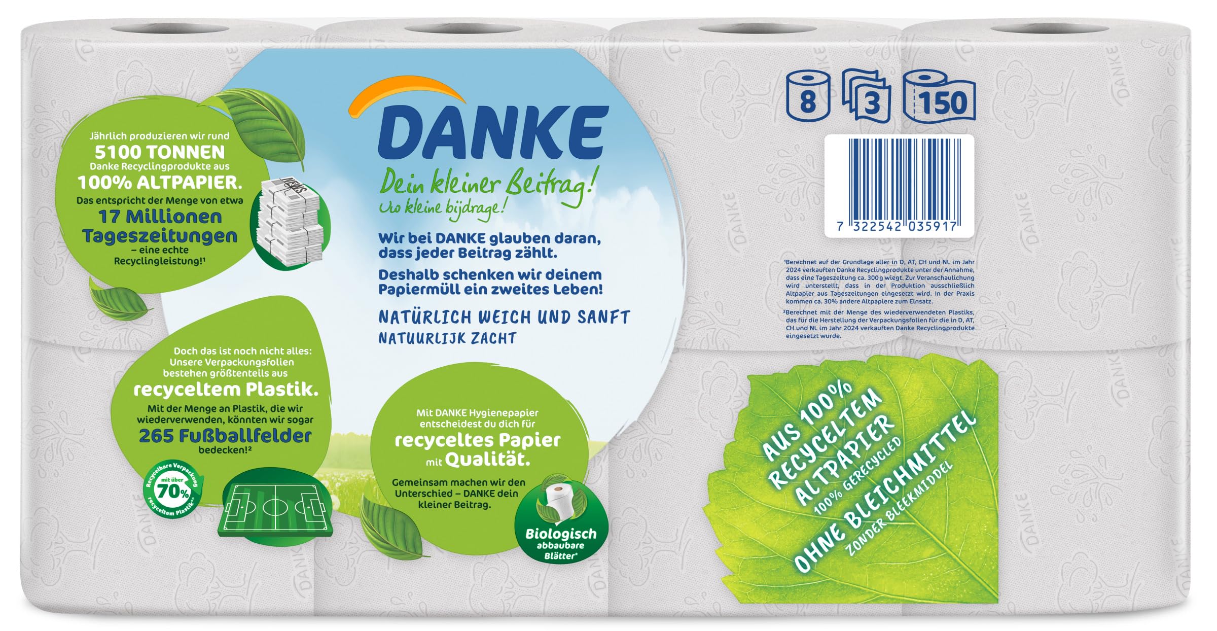 DANKE Papier toaletowy, 7 x 8 rolek, 3 warstwy